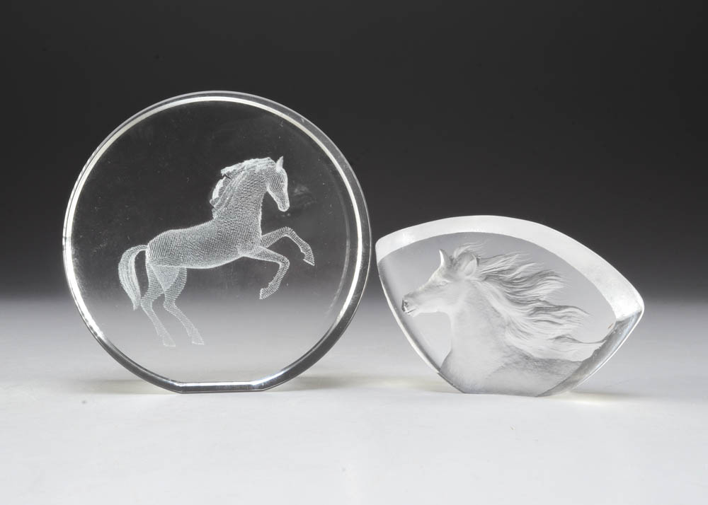 Mats Jonasson Crystal Horse and Latticed Horse Paperweight