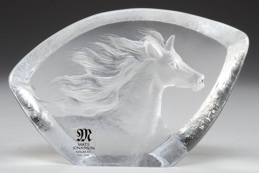Mats Jonasson Crystal Horse and Latticed Horse Paperweight