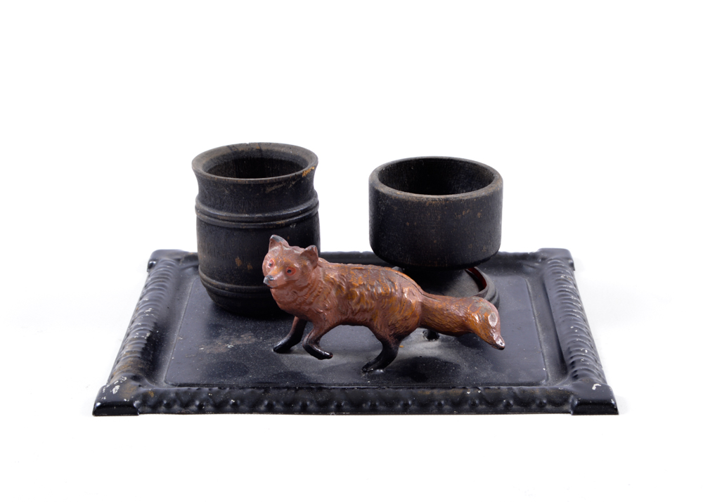 Tin and Wood Matchstick Holder with Fox
