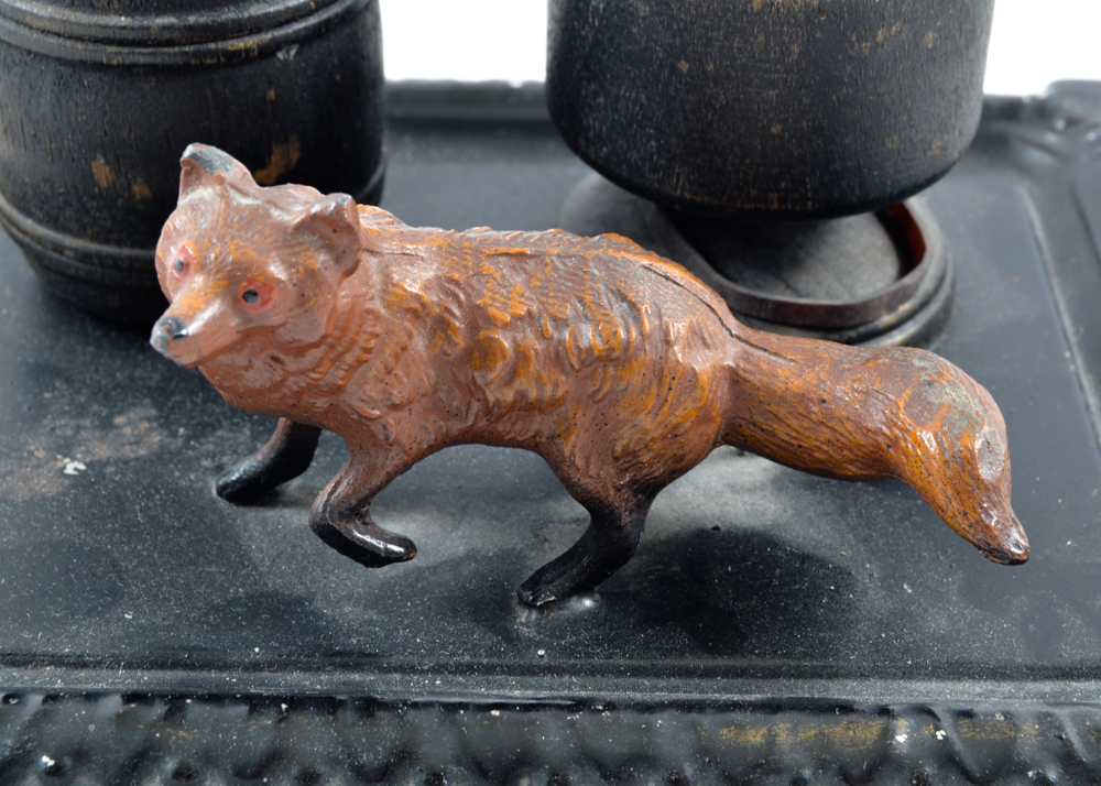 Tin and Wood Matchstick Holder with Fox