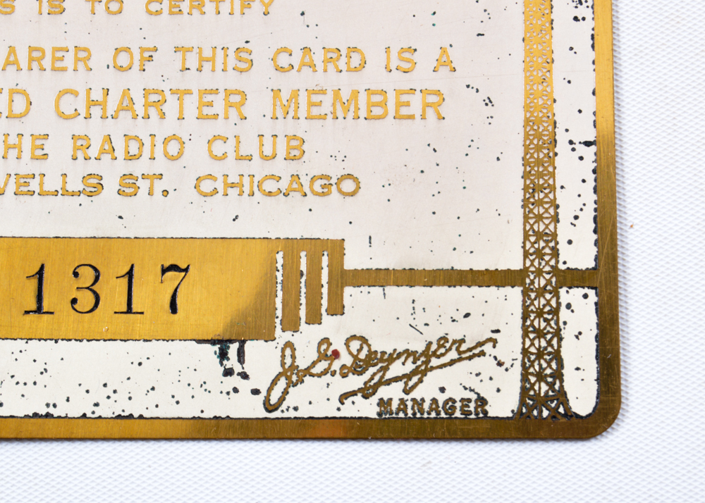 Vintage Radio Club Membership Card
