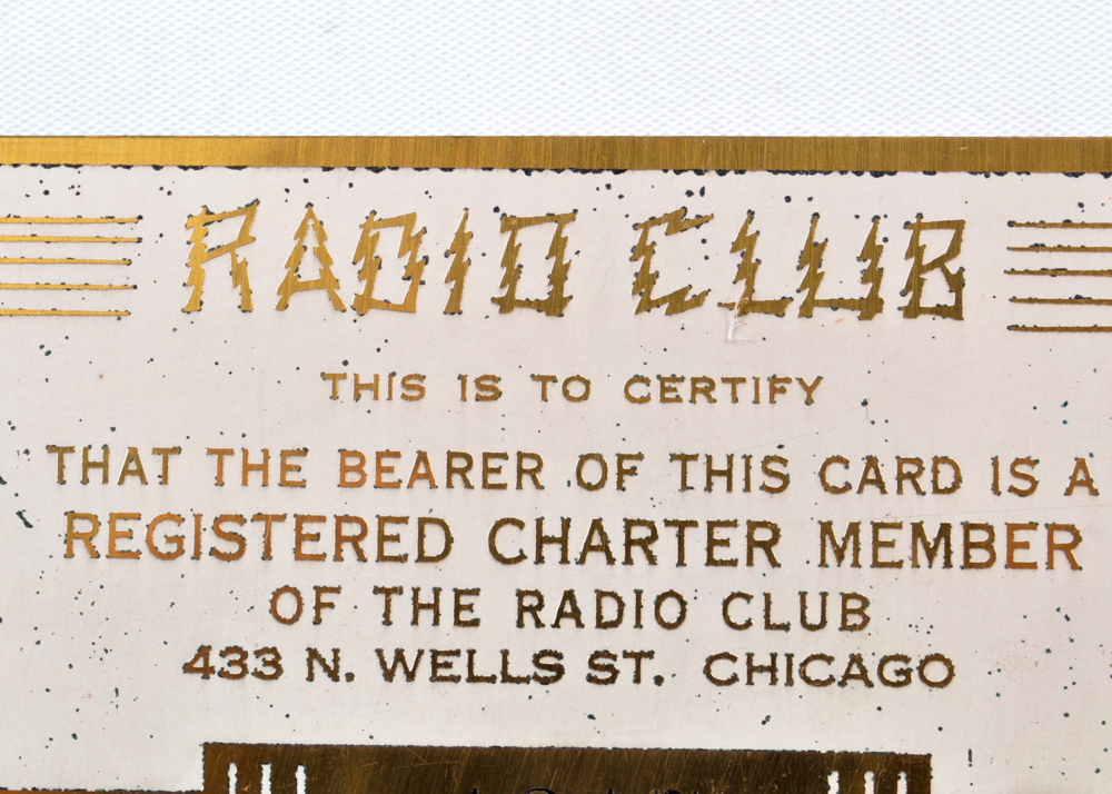 Vintage Radio Club Membership Card
