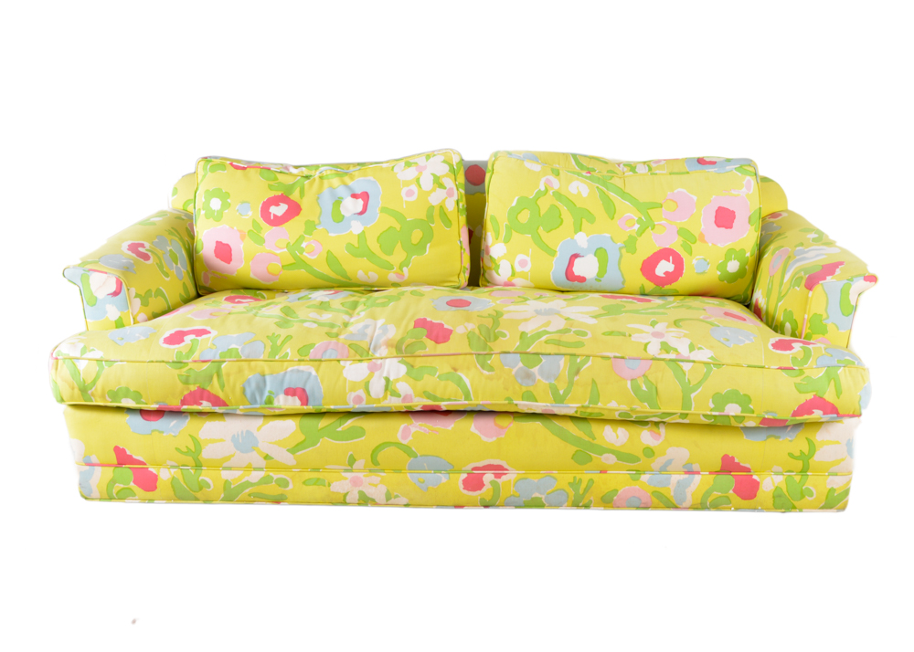 Chartreuse Floral Print Love Seat