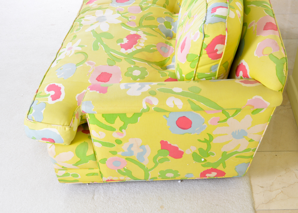 Chartreuse Floral Print Love Seat