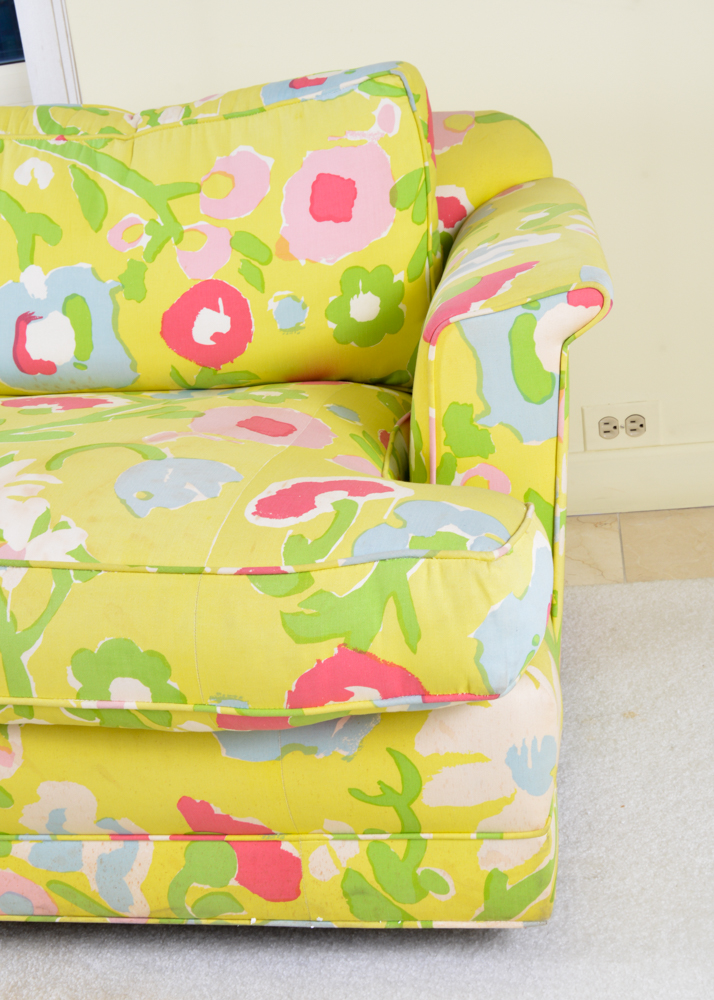 Chartreuse Floral Print Love Seat