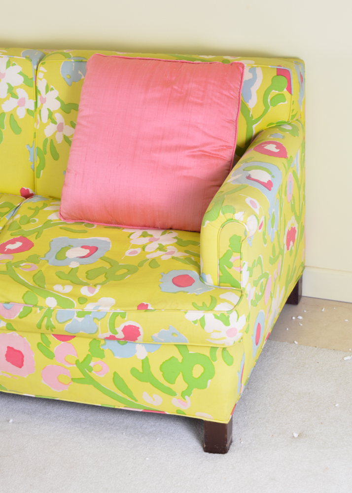 Three-Cushion Chartreuse and Floral Sofa