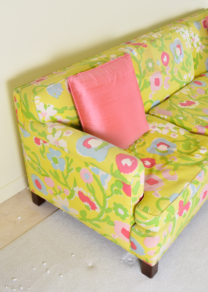 Three-Cushion Chartreuse and Floral Sofa