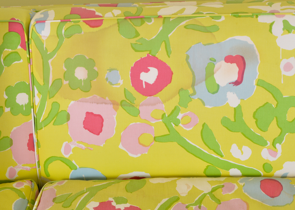 Three-Cushion Chartreuse and Floral Sofa