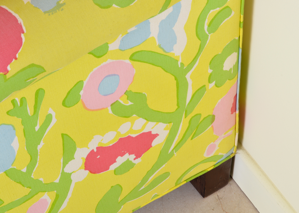 Three-Cushion Chartreuse and Floral Sofa