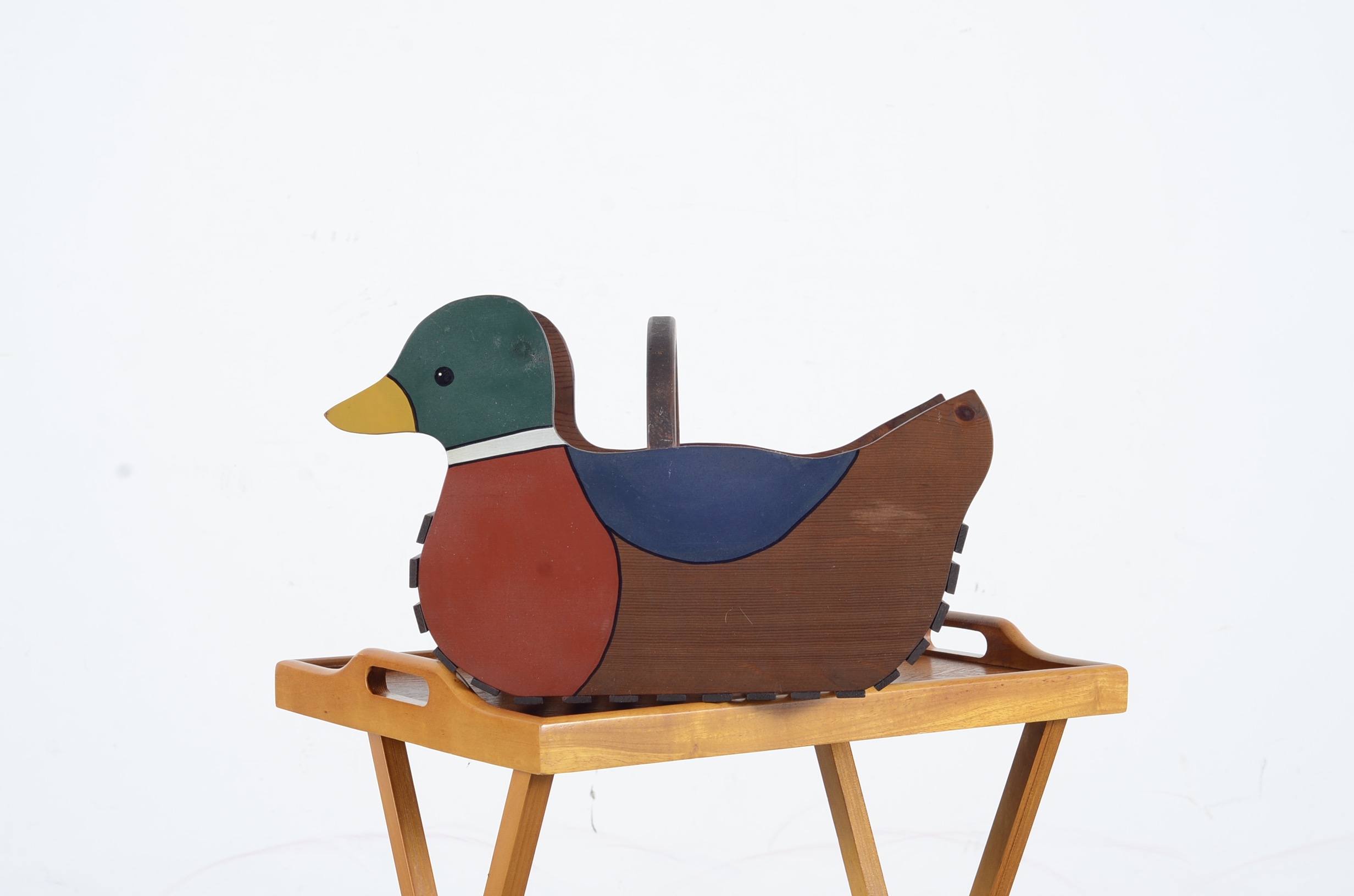 Assortment Of Wooden Duck Basket, Hat Hanger, And Standing Tray