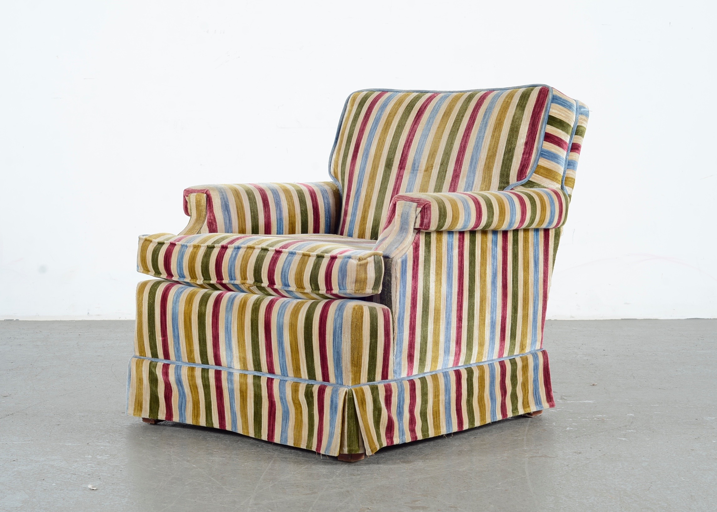 Bright Colored Pin Striped Fabric Lounge Chair