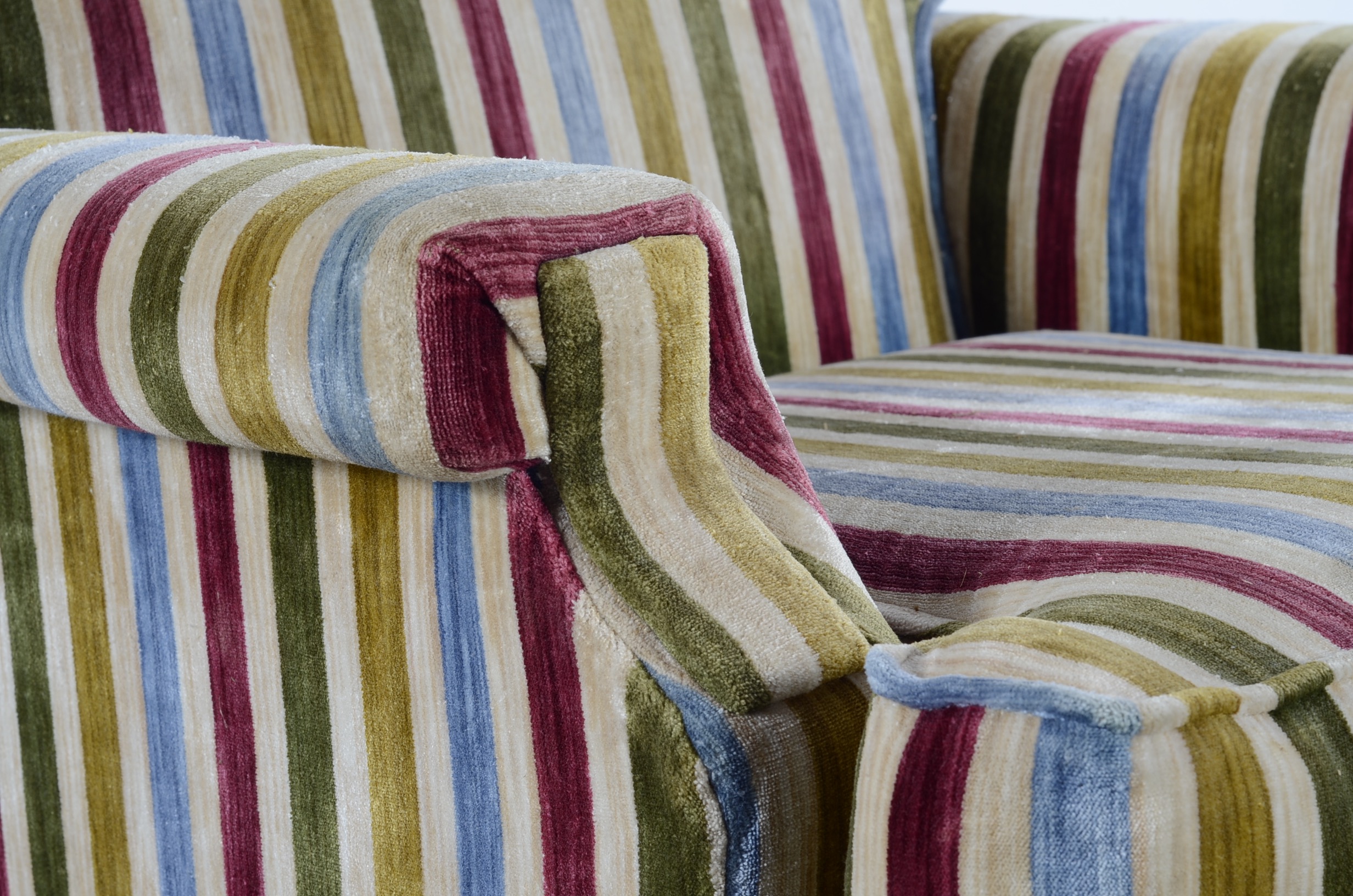 Bright Colored Pin Striped Fabric Lounge Chair
