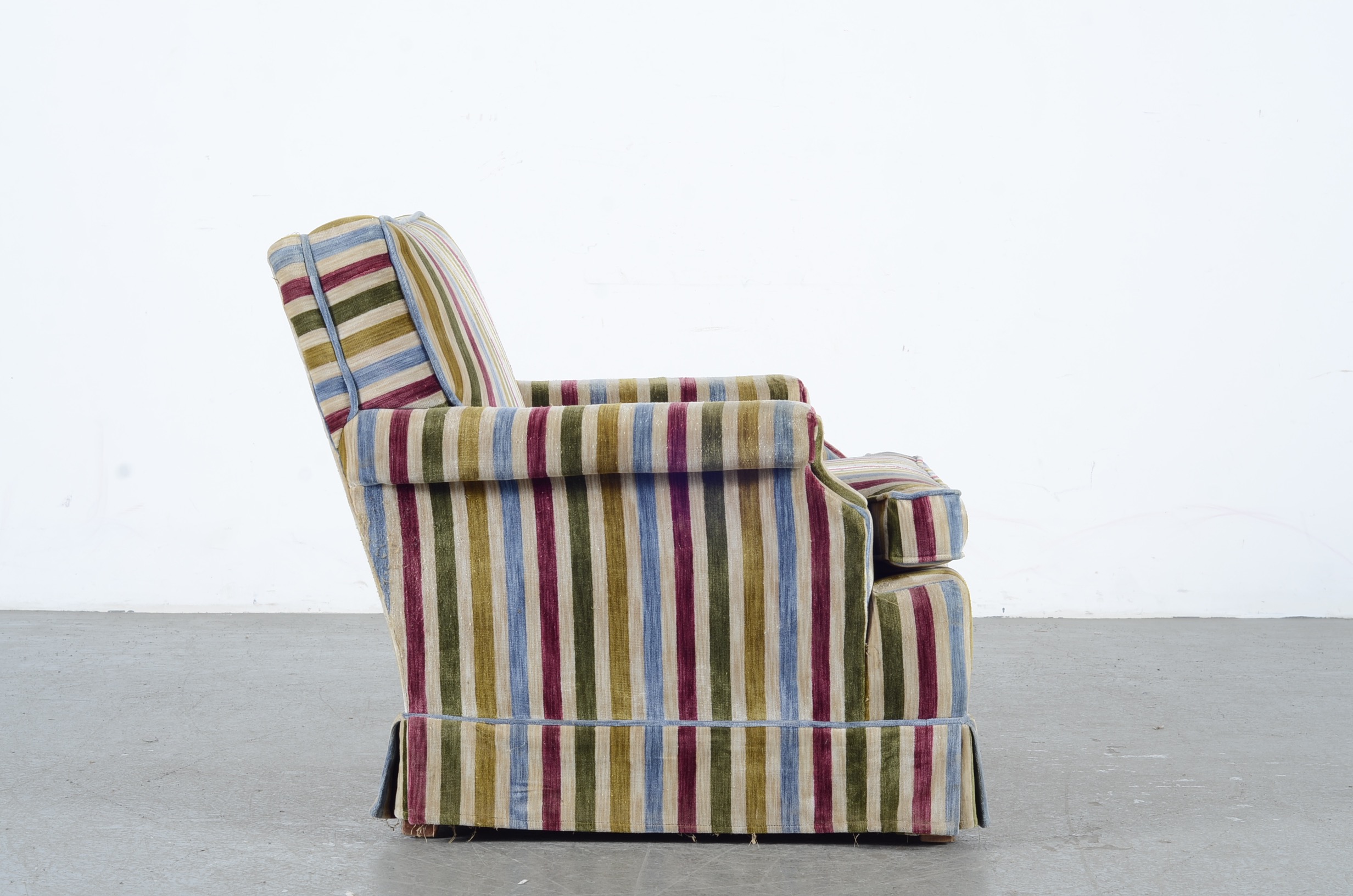 Bright Colored Pin Striped Fabric Lounge Chair