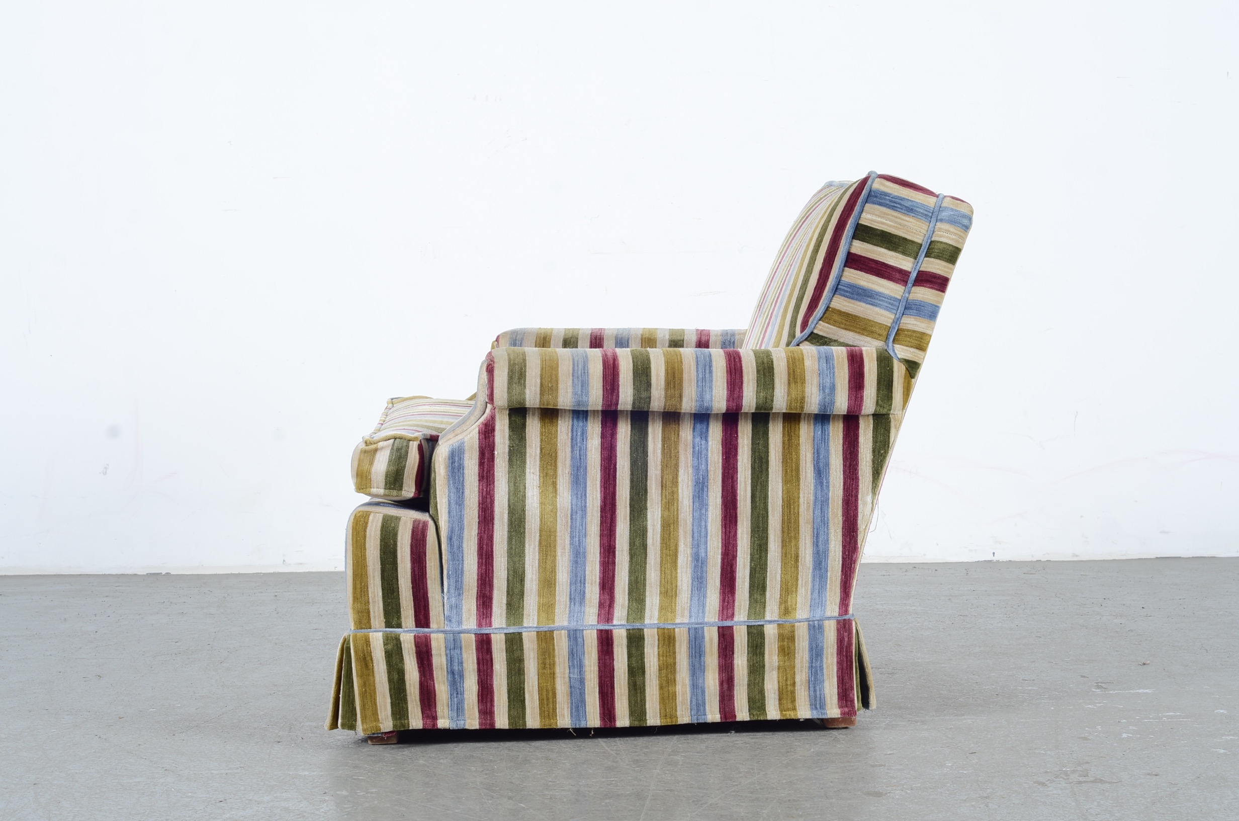 Bright Colored Pin Striped Fabric Lounge Chair