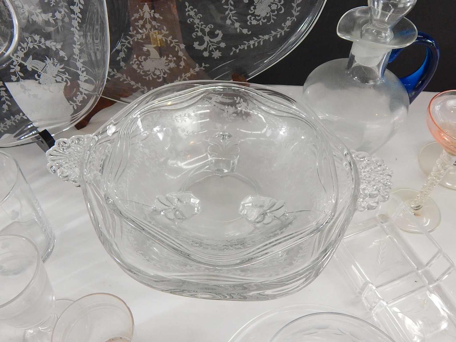 Vintage Etched Crystal and Stemware