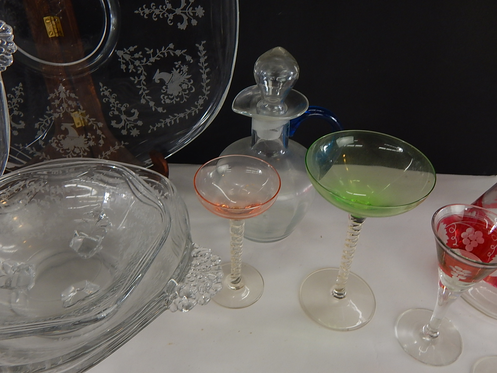 Vintage Etched Crystal and Stemware