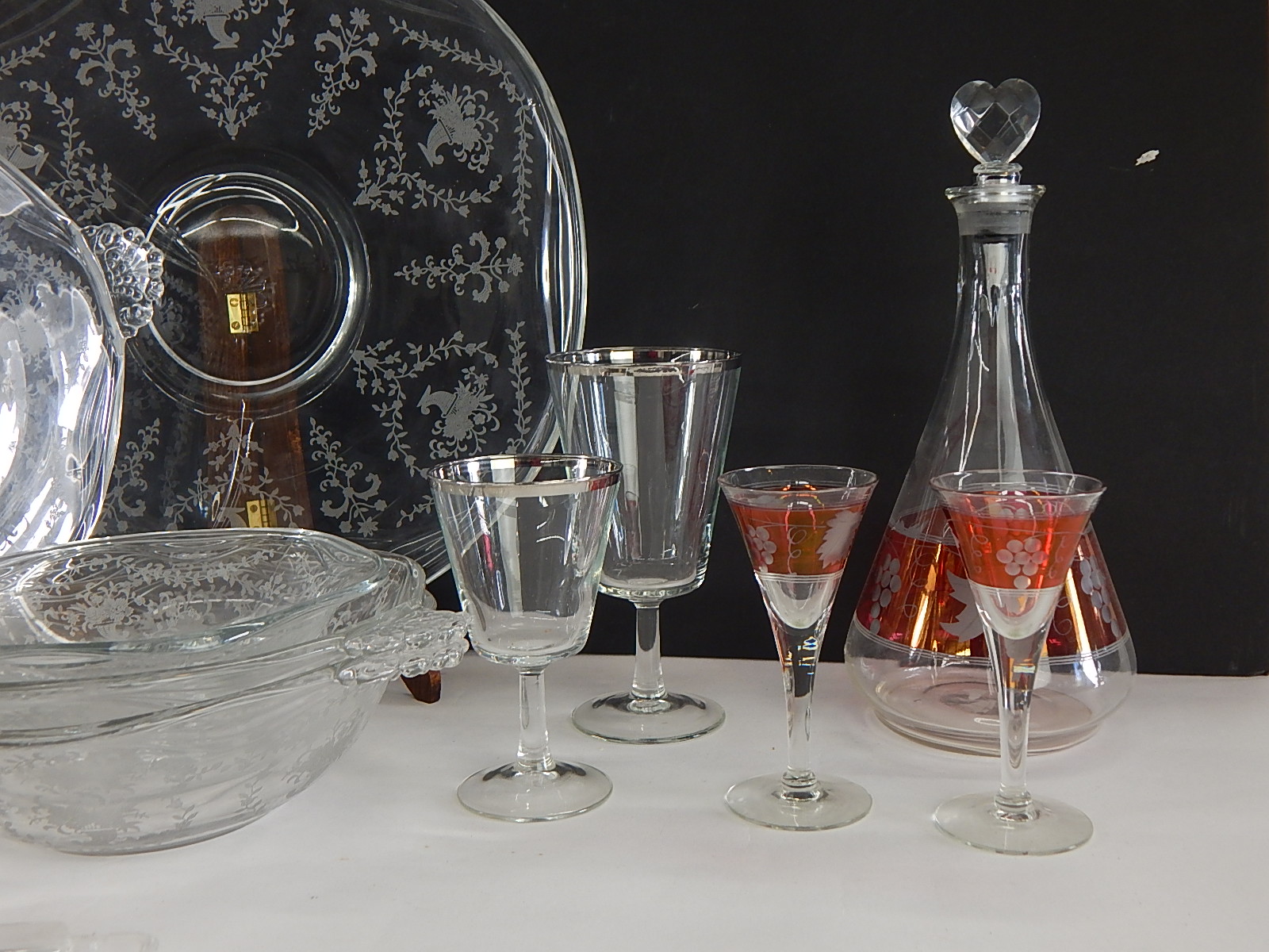 Vintage Etched Crystal and Stemware