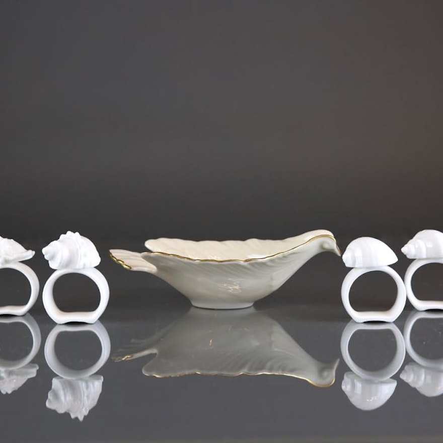 Bone China Shell Napkin Rings and Lenox China Dove Dish