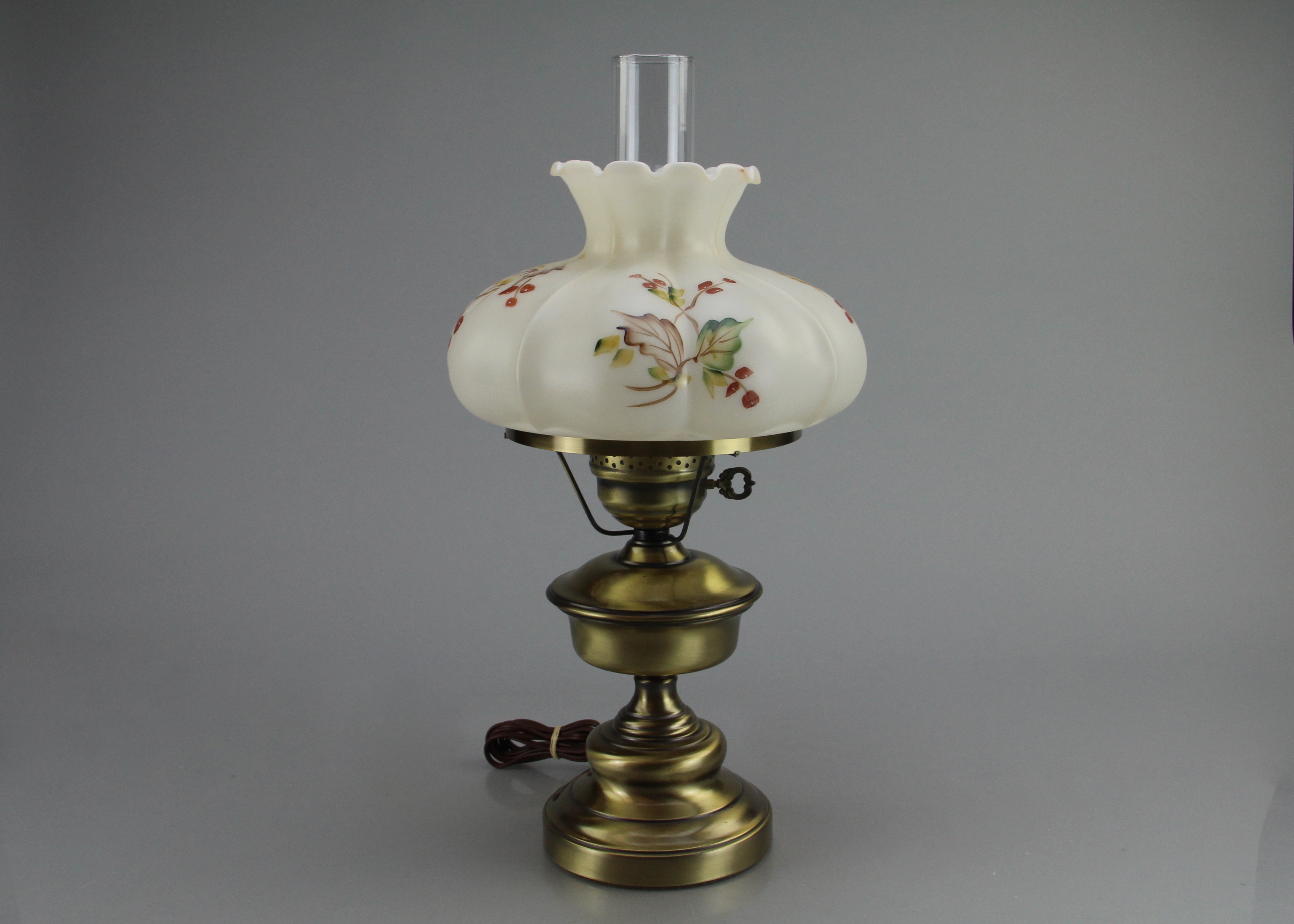 Bronze Toned Metal Lamp with Glass Globe Shade and Glass Chimney