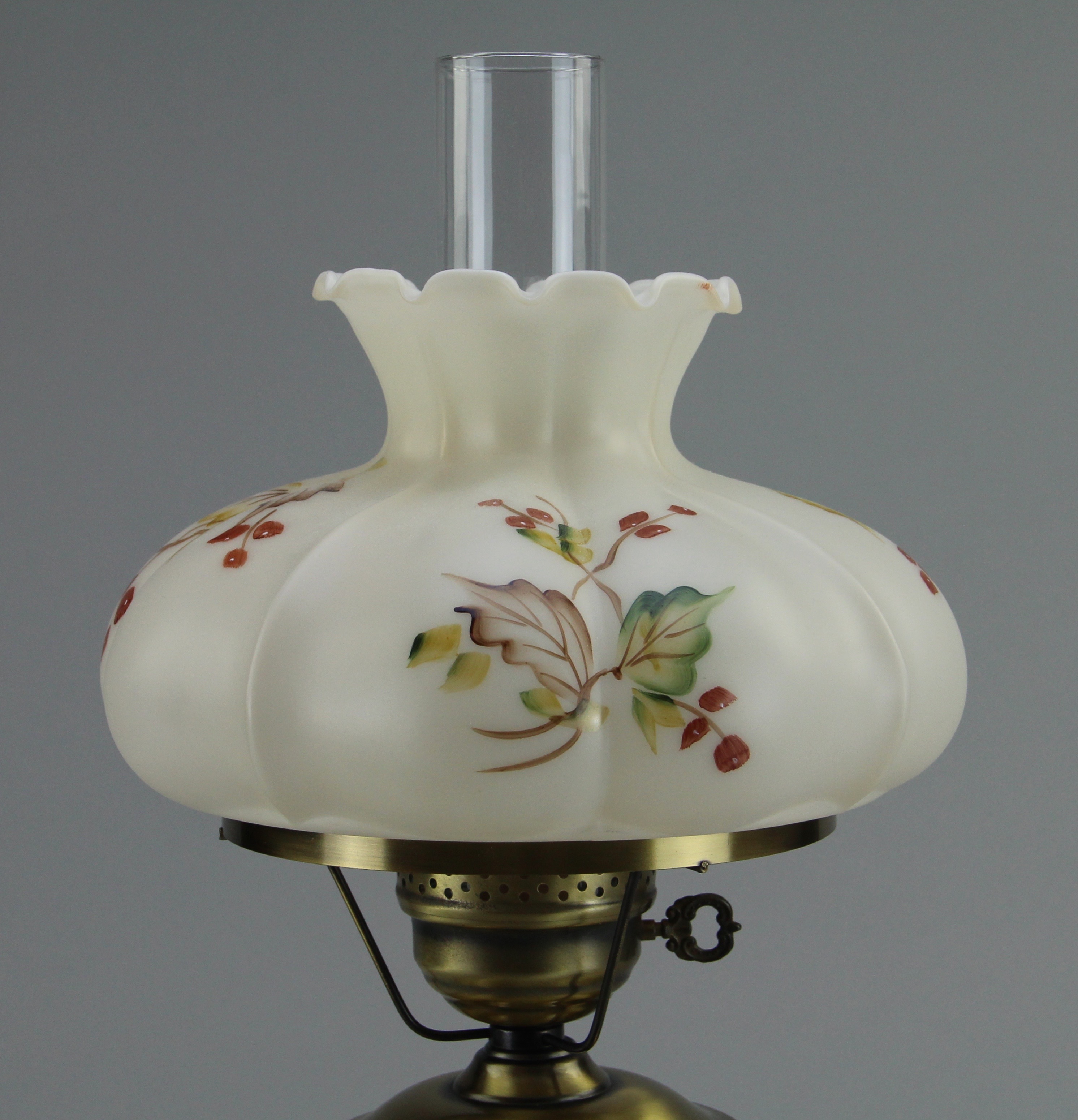 Bronze Toned Metal Lamp with Glass Globe Shade and Glass Chimney