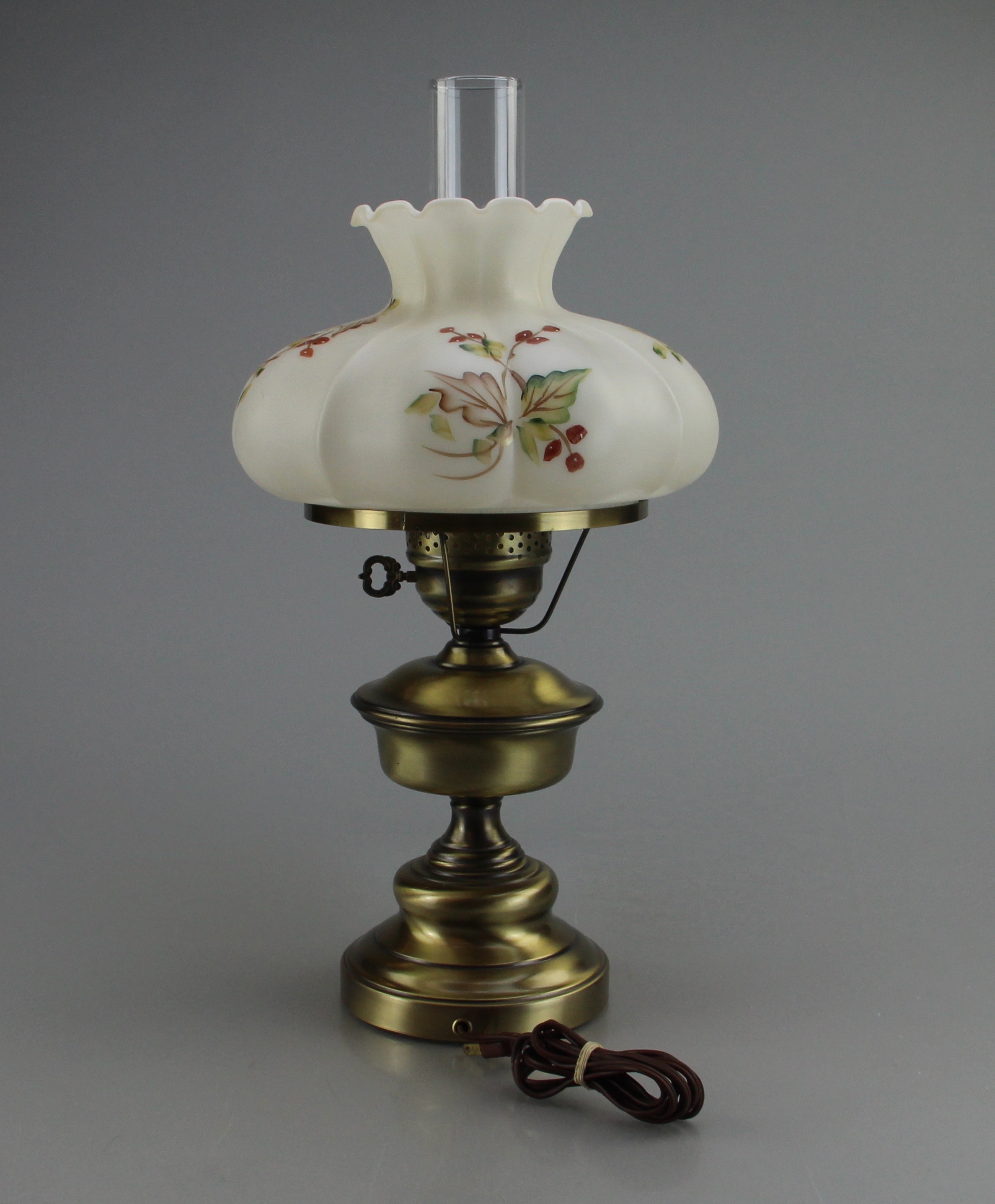 Bronze Toned Metal Lamp with Glass Globe Shade and Glass Chimney