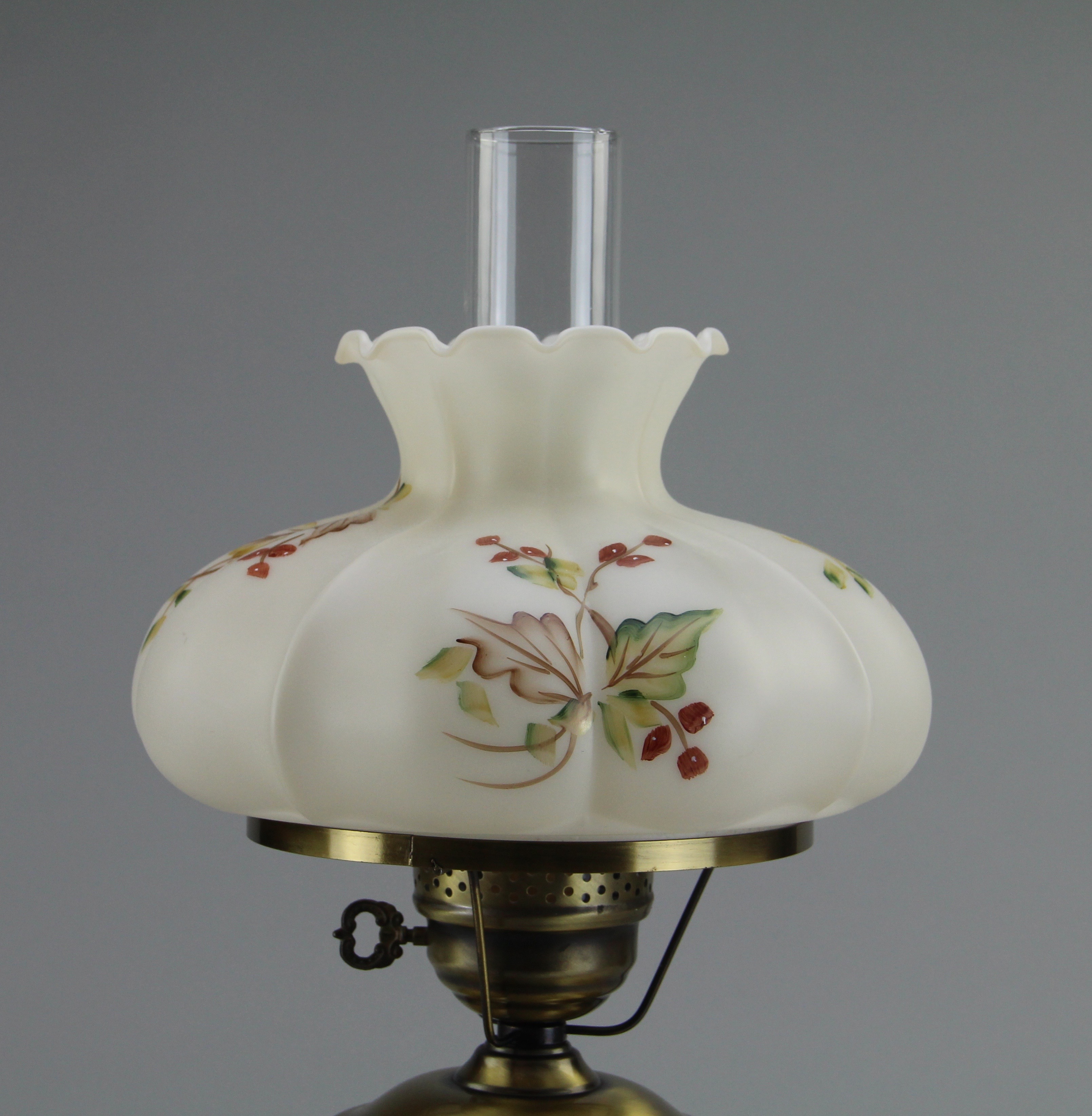 Bronze Toned Metal Lamp with Glass Globe Shade and Glass Chimney