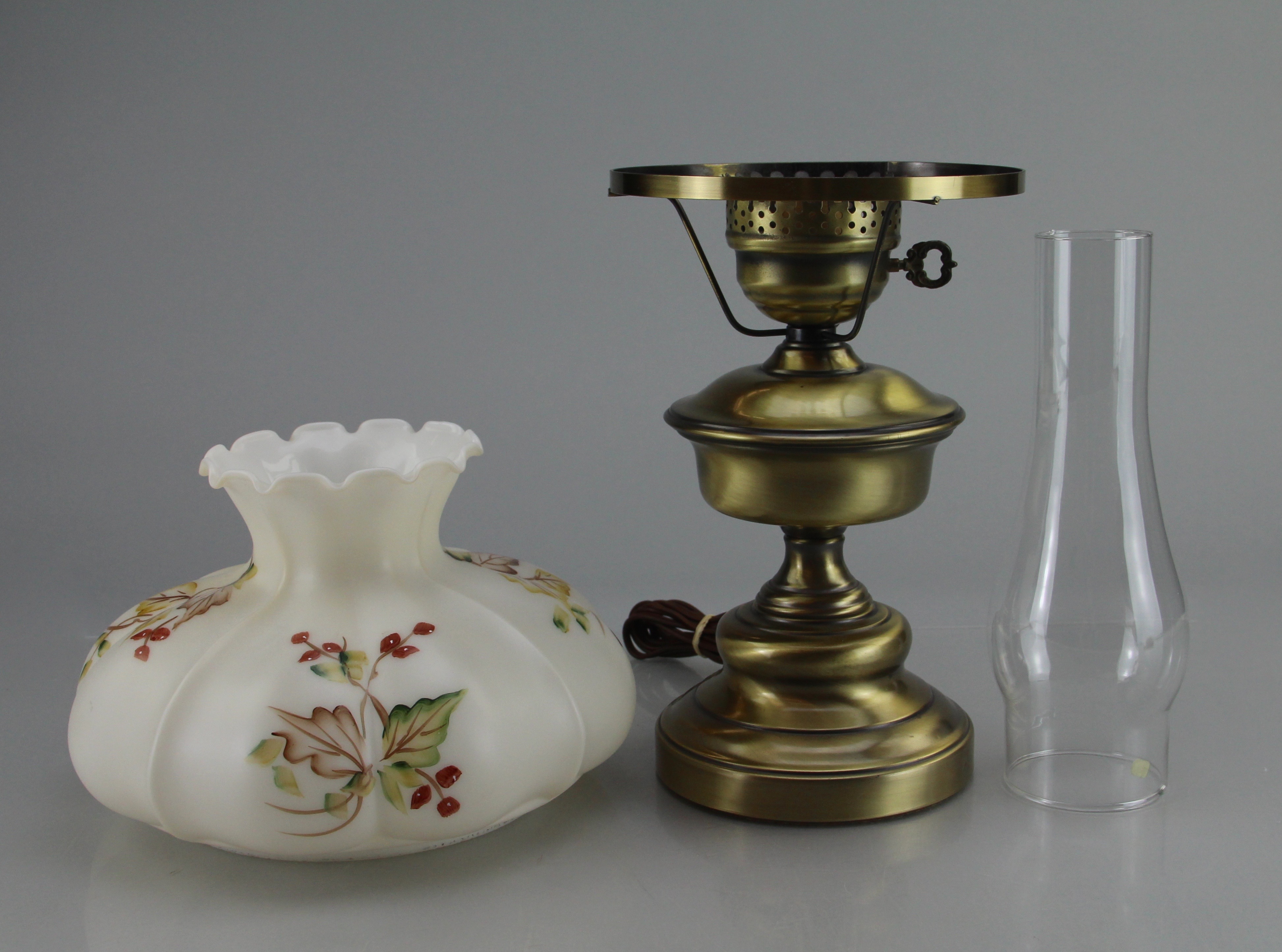 Bronze Toned Metal Lamp with Glass Globe Shade and Glass Chimney