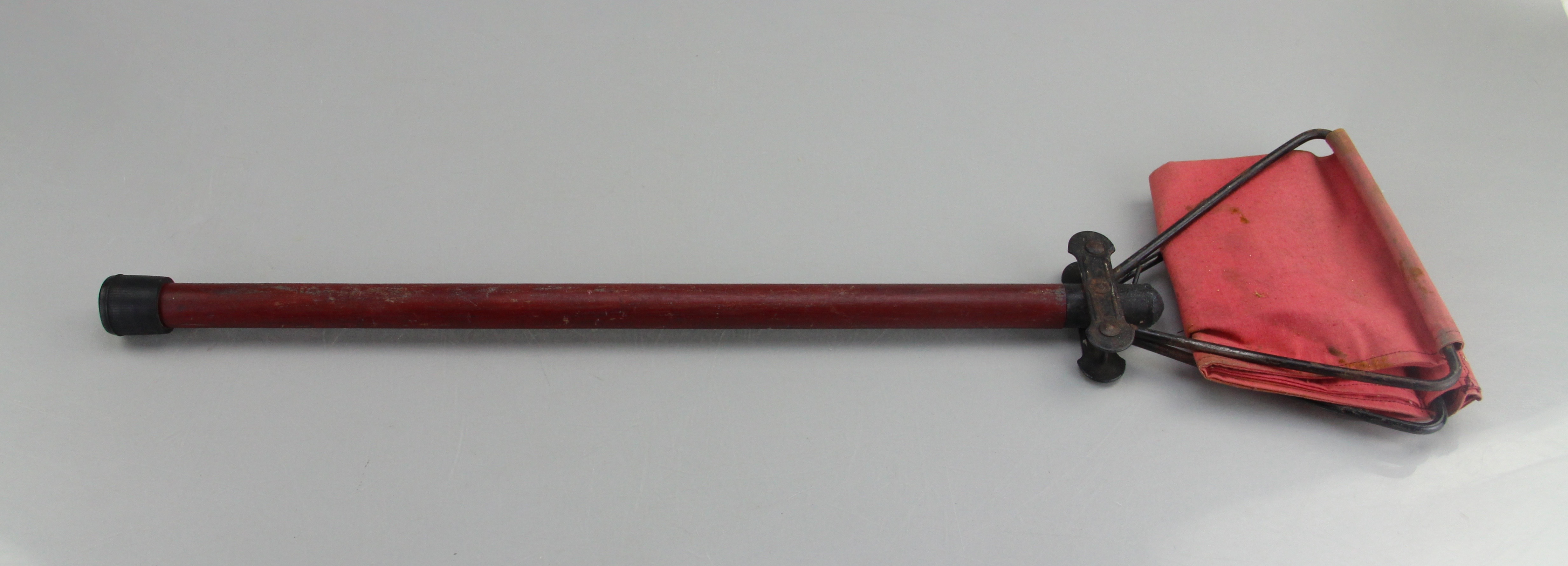 Walking Cane with Dark Stain Finish and Red Cane Foldable Seat
