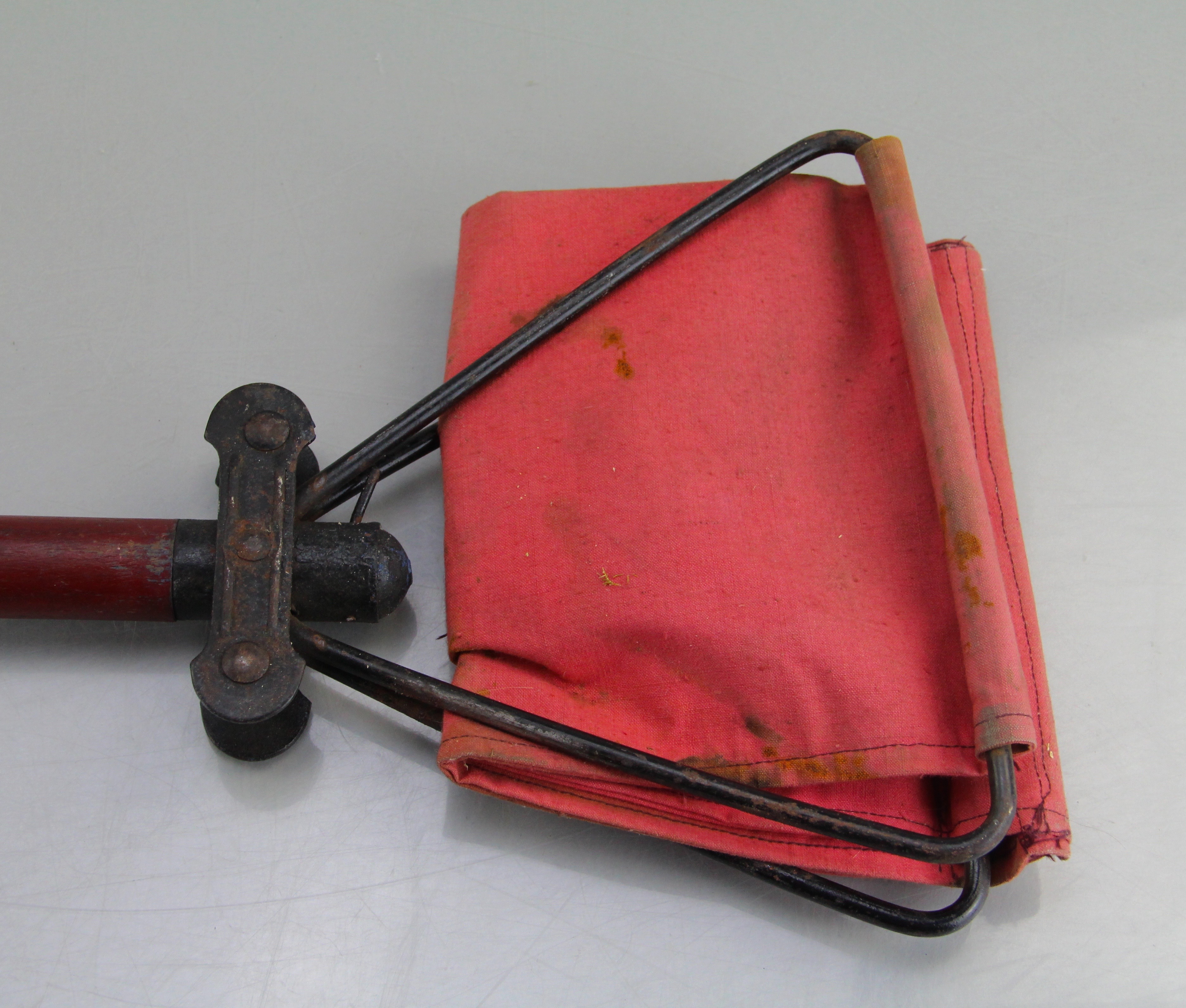 Walking Cane with Dark Stain Finish and Red Cane Foldable Seat