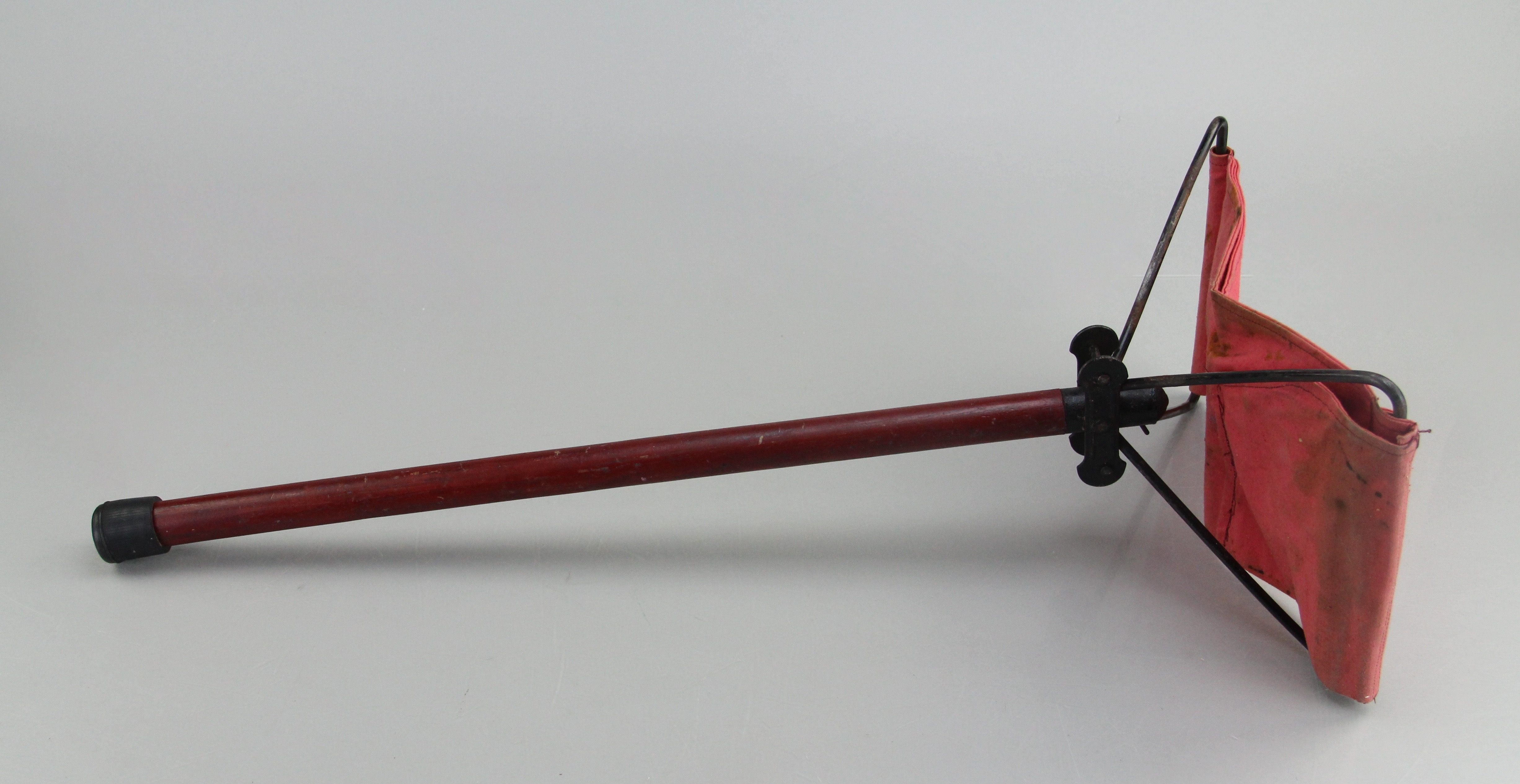 Walking Cane with Dark Stain Finish and Red Cane Foldable Seat