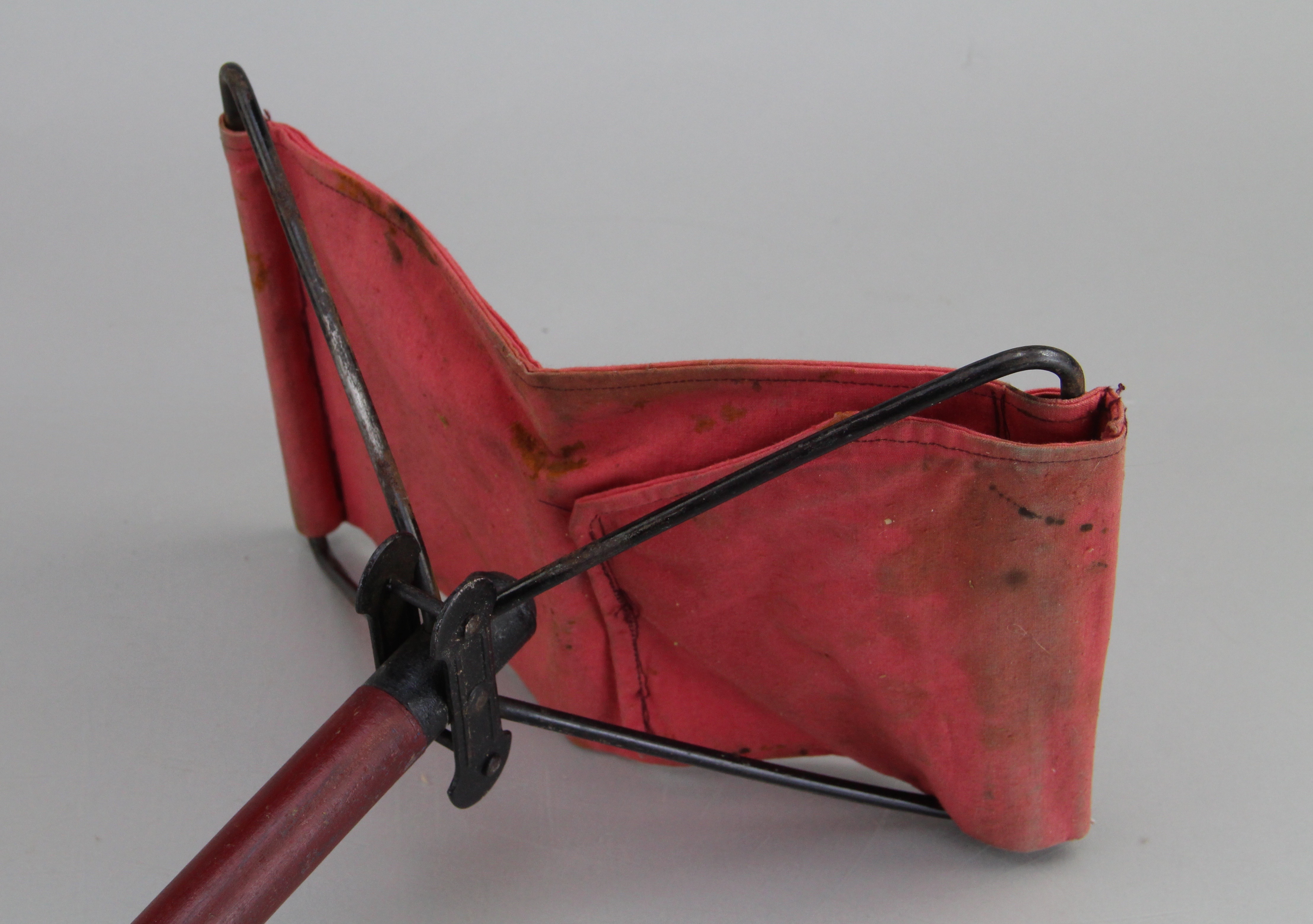 Walking Cane with Dark Stain Finish and Red Cane Foldable Seat