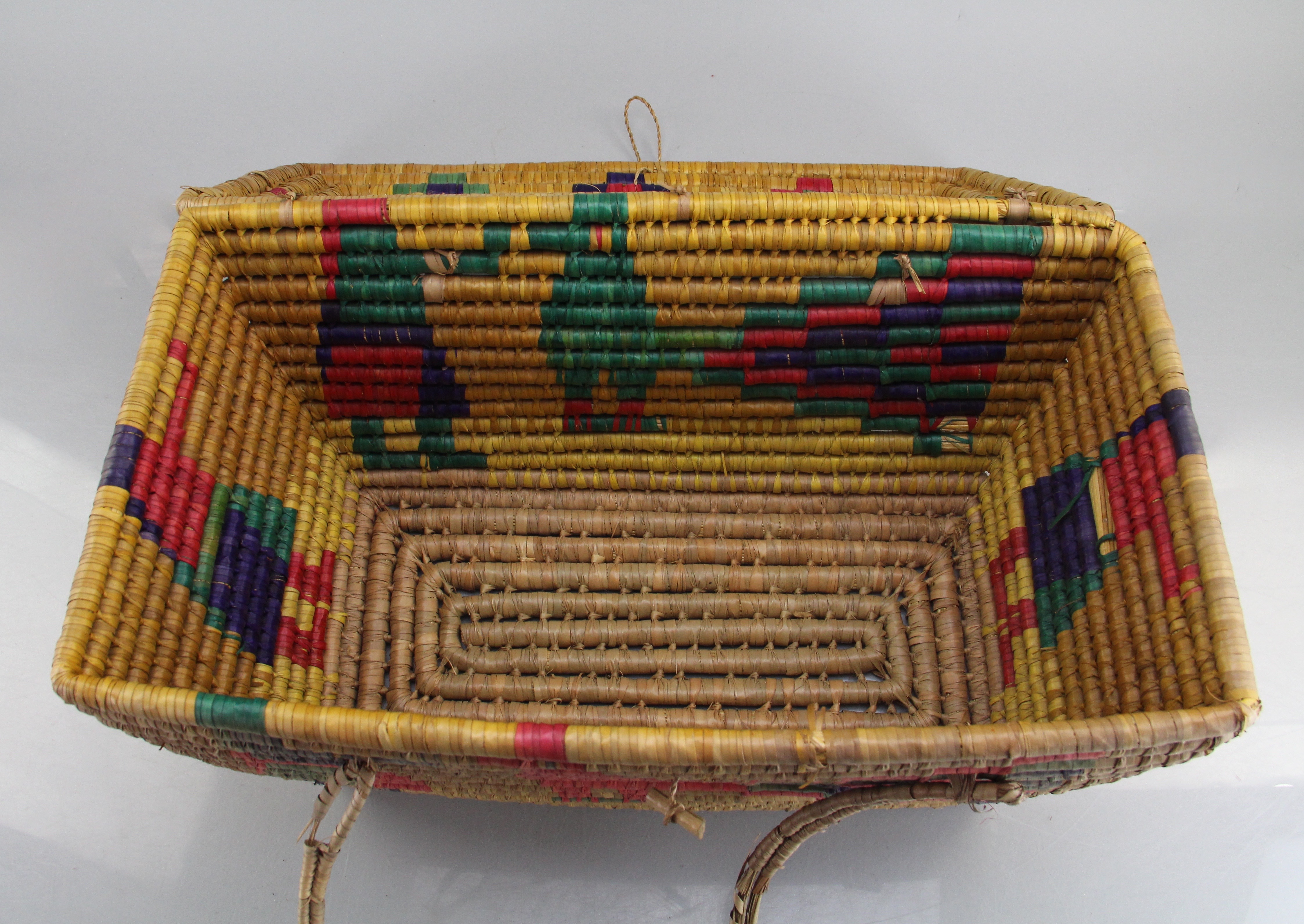 Woven Large Multicolored Picnic Basket and Reed Gathering Basket
