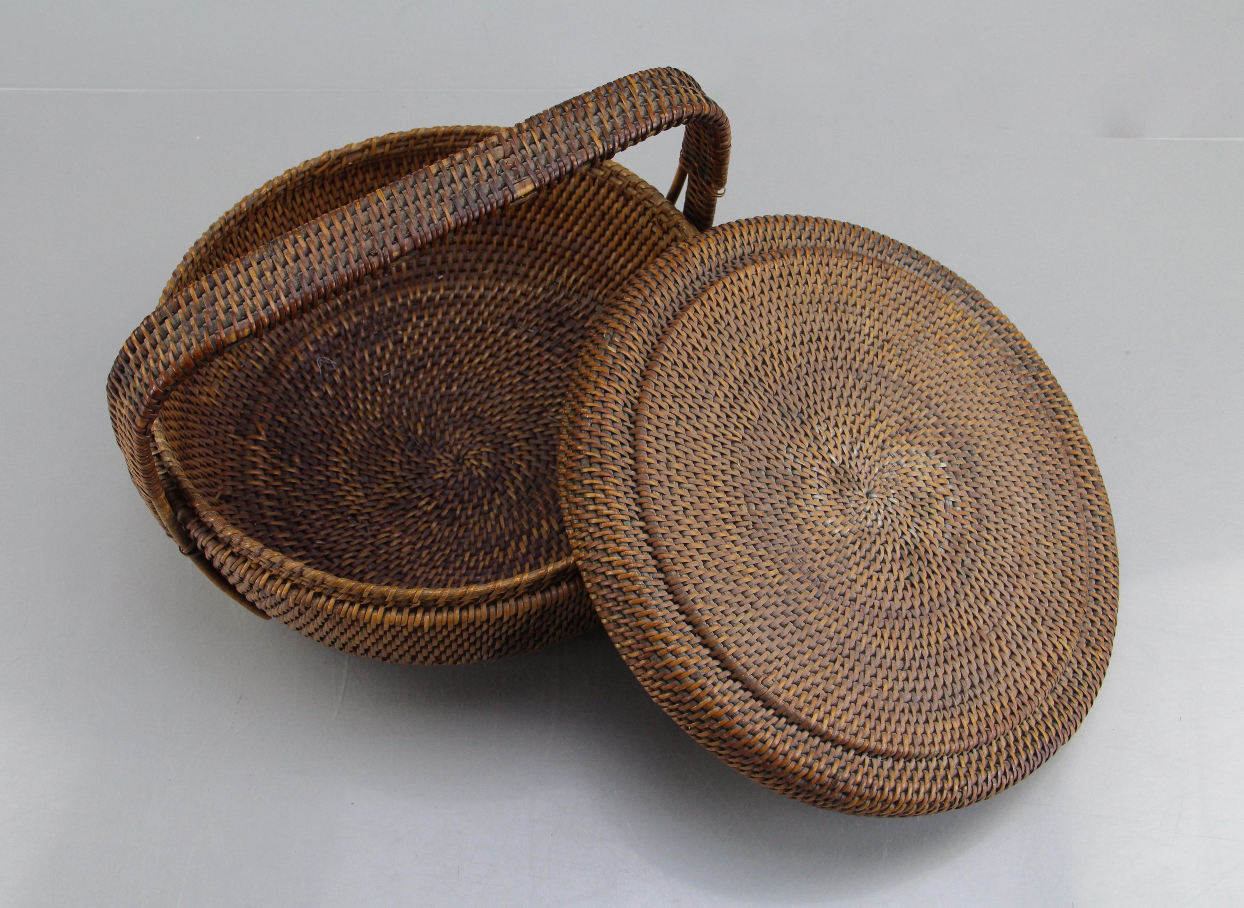 Woven Large Multicolored Picnic Basket and Reed Gathering Basket