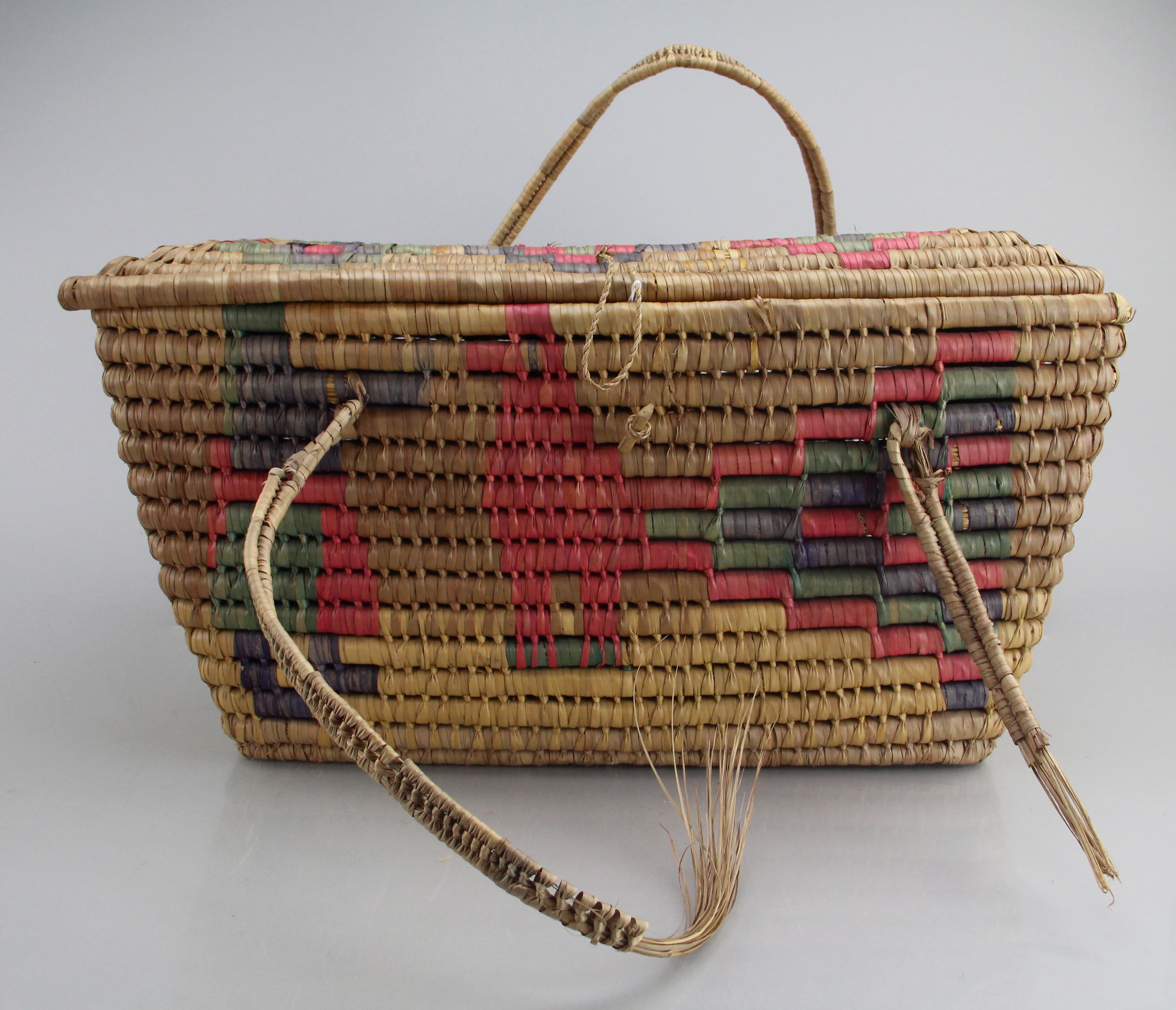Woven Large Multicolored Picnic Basket and Reed Gathering Basket
