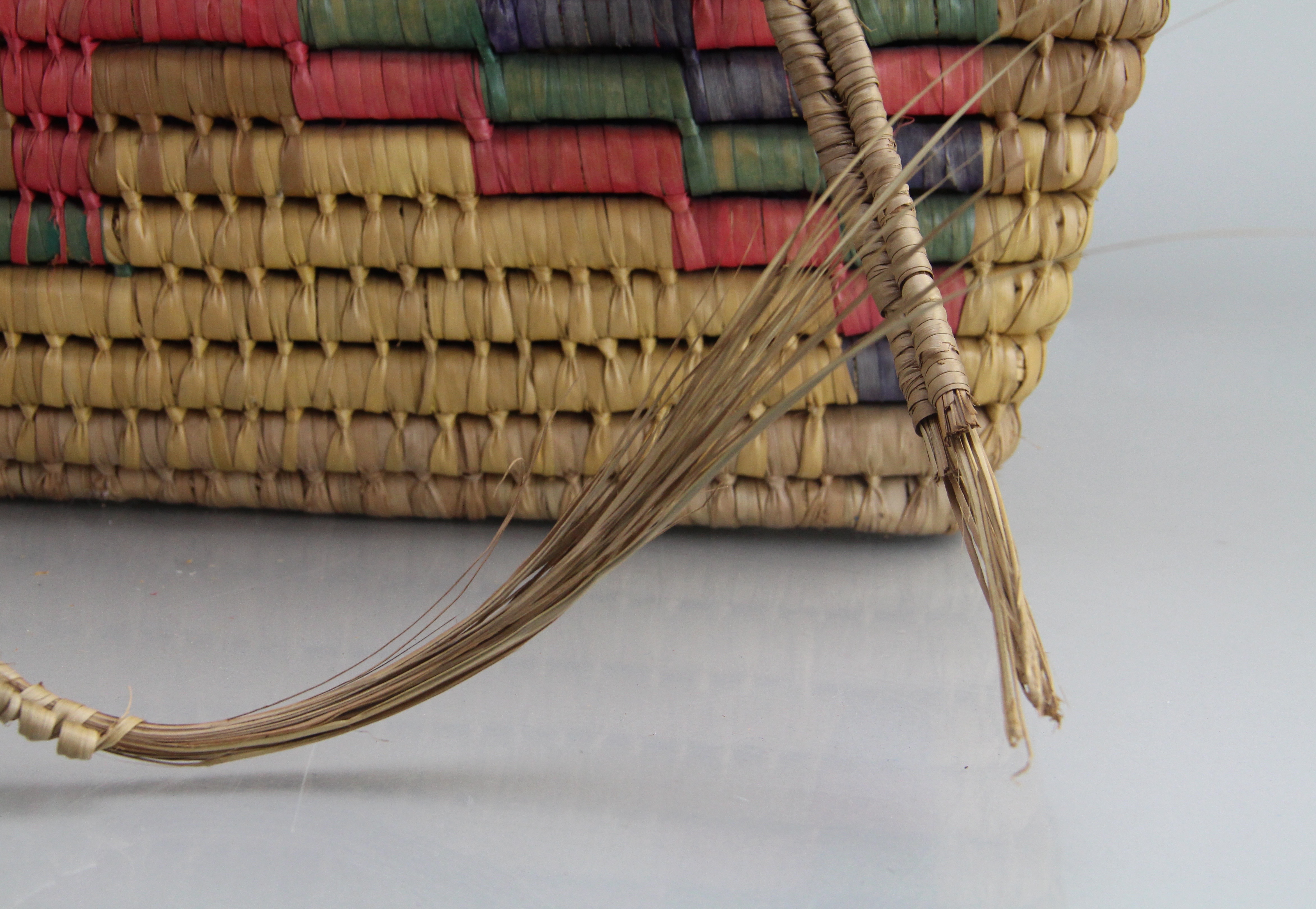 Woven Large Multicolored Picnic Basket and Reed Gathering Basket