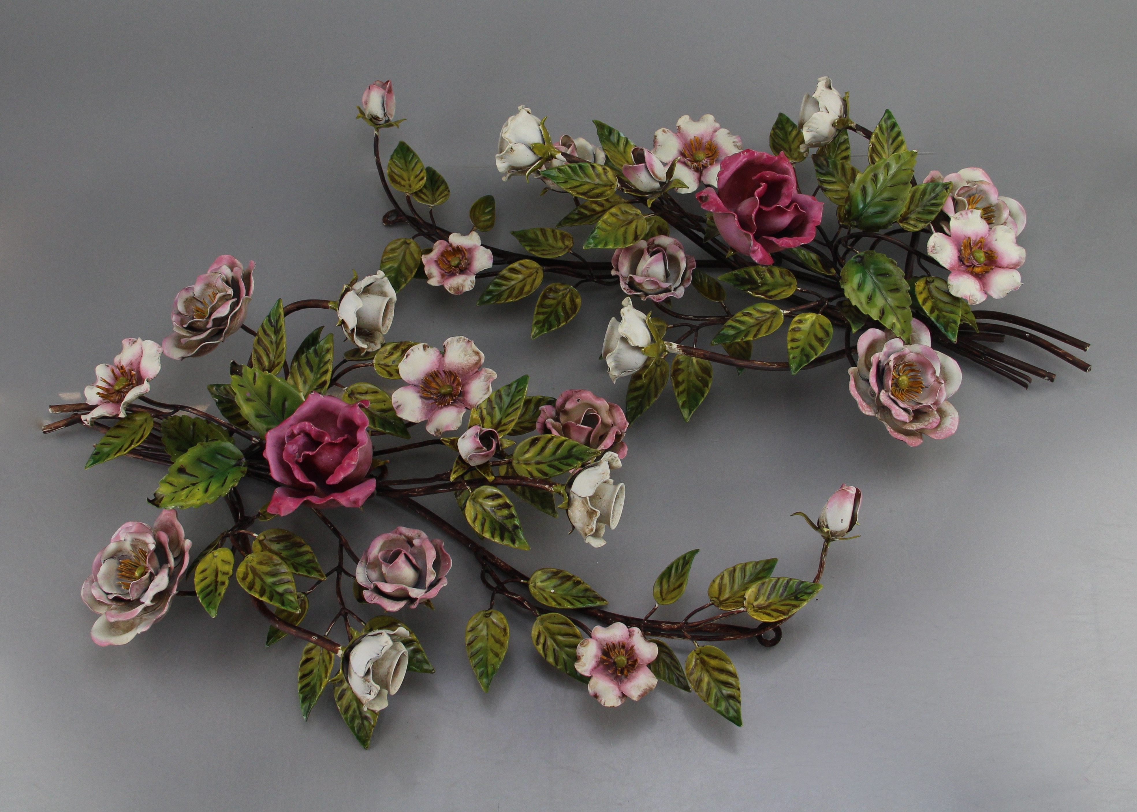 Duo Of Italian Metal Wire Flower Candle Holders