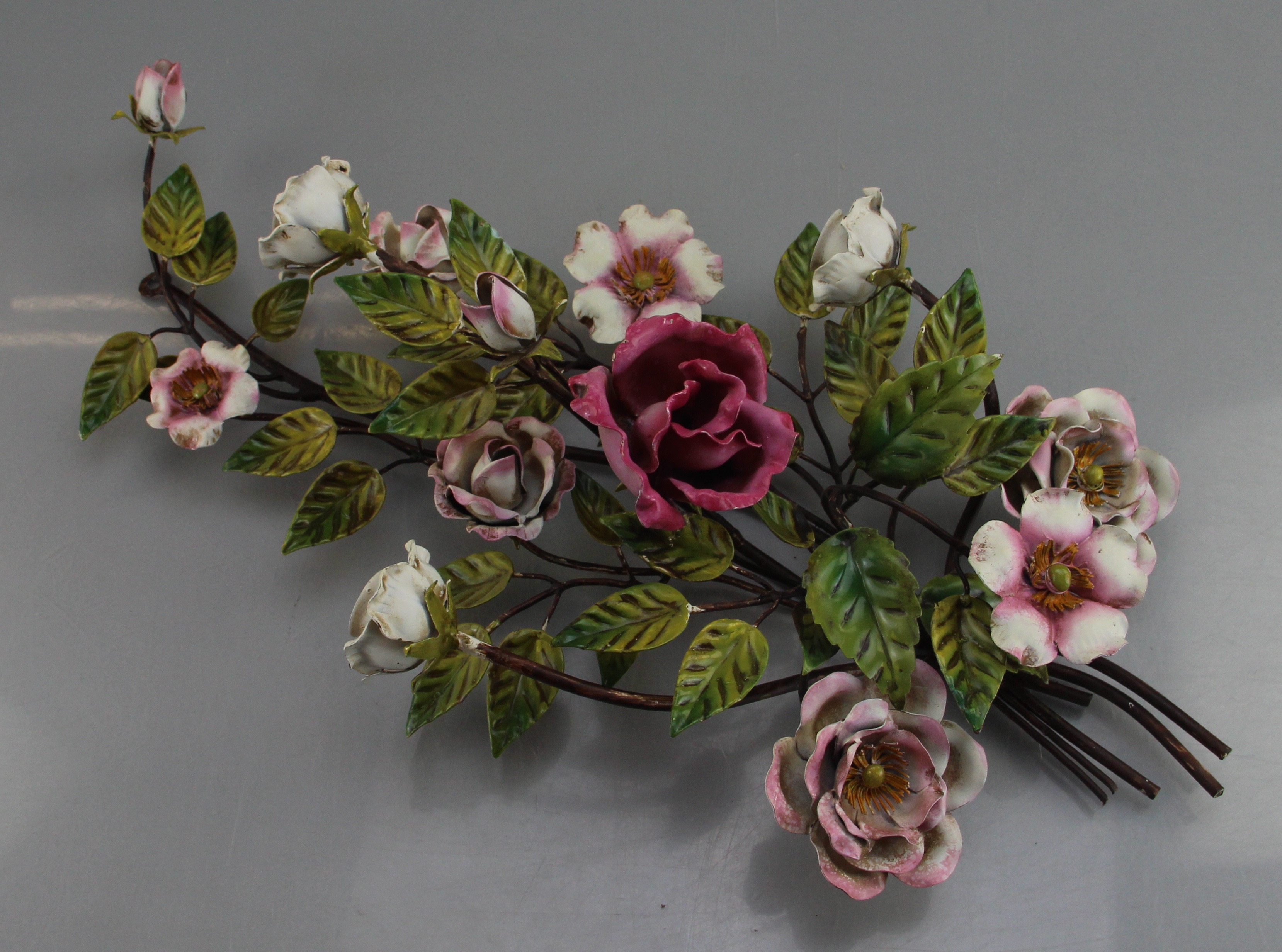 Duo Of Italian Metal Wire Flower Candle Holders