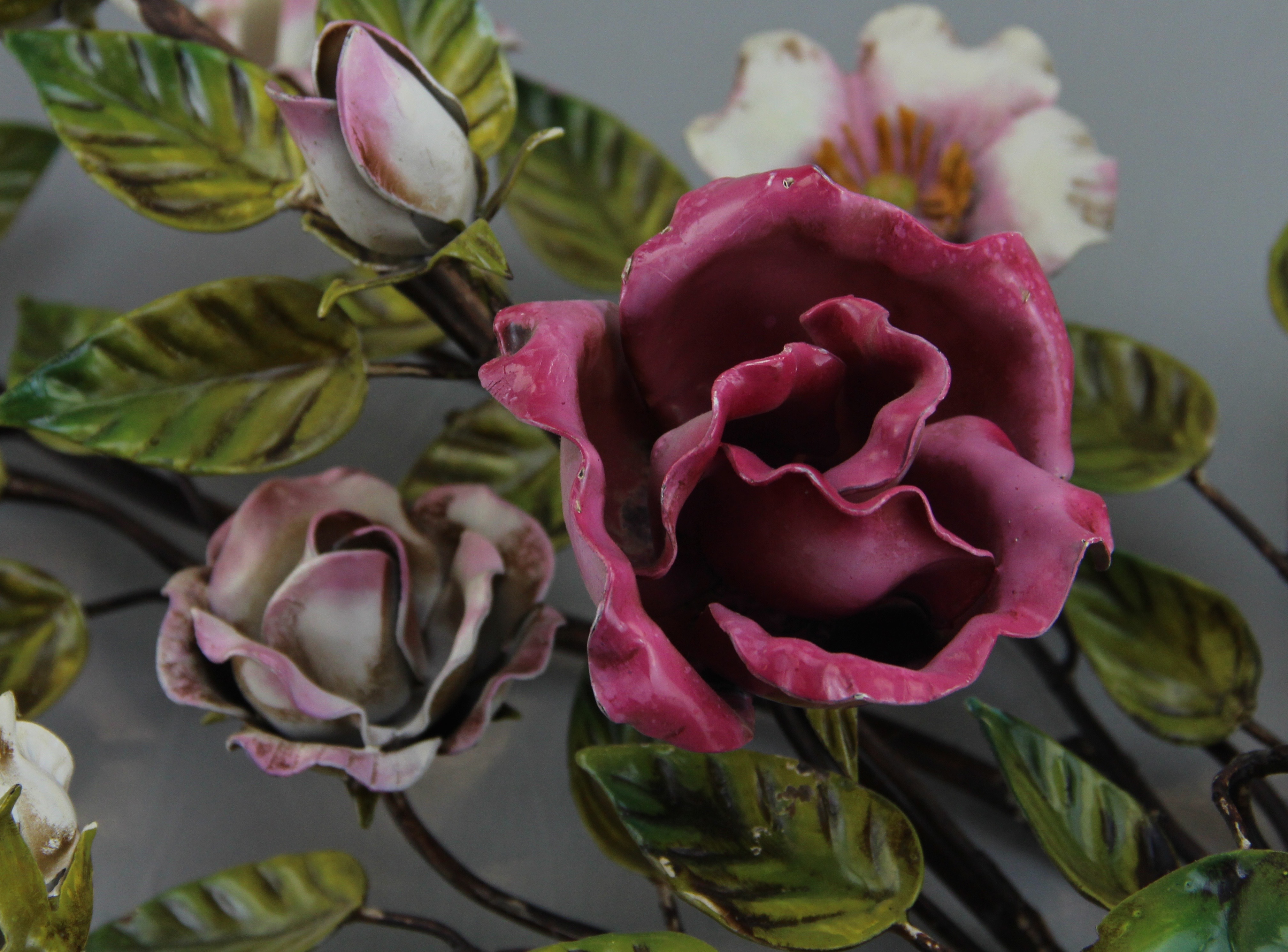 Duo Of Italian Metal Wire Flower Candle Holders