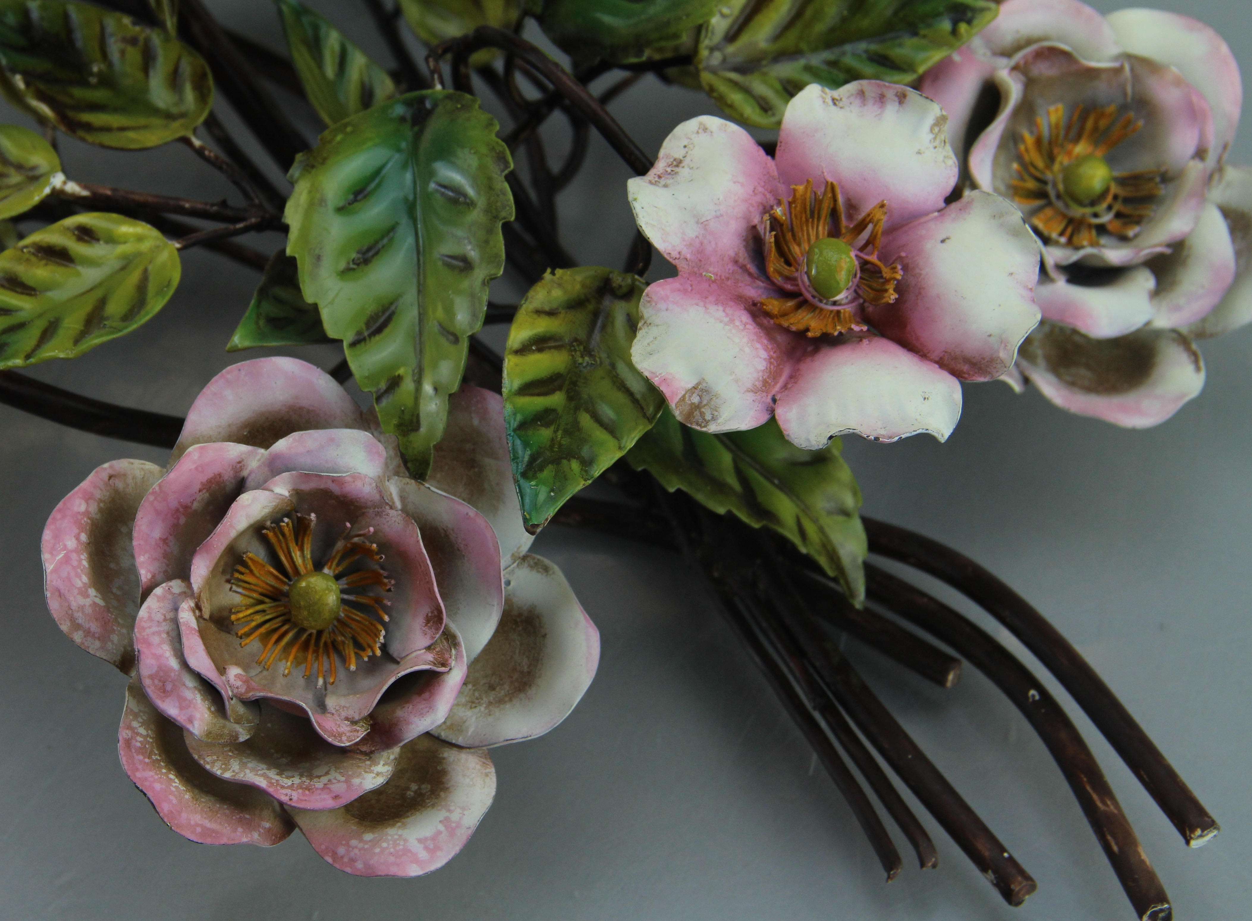 Duo Of Italian Metal Wire Flower Candle Holders