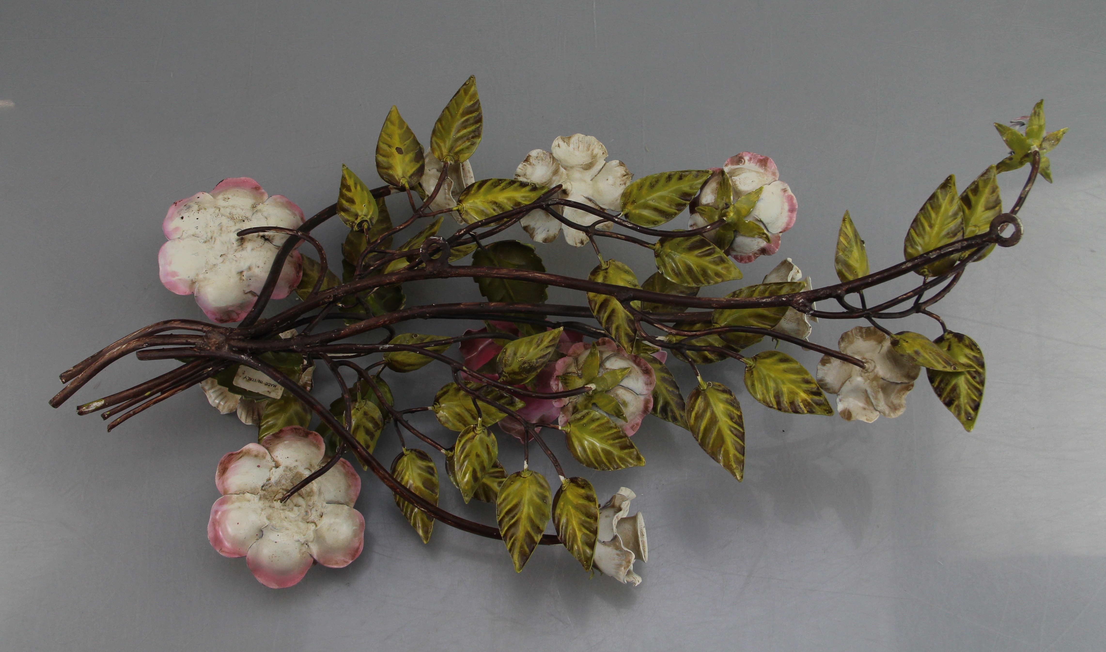 Duo Of Italian Metal Wire Flower Candle Holders