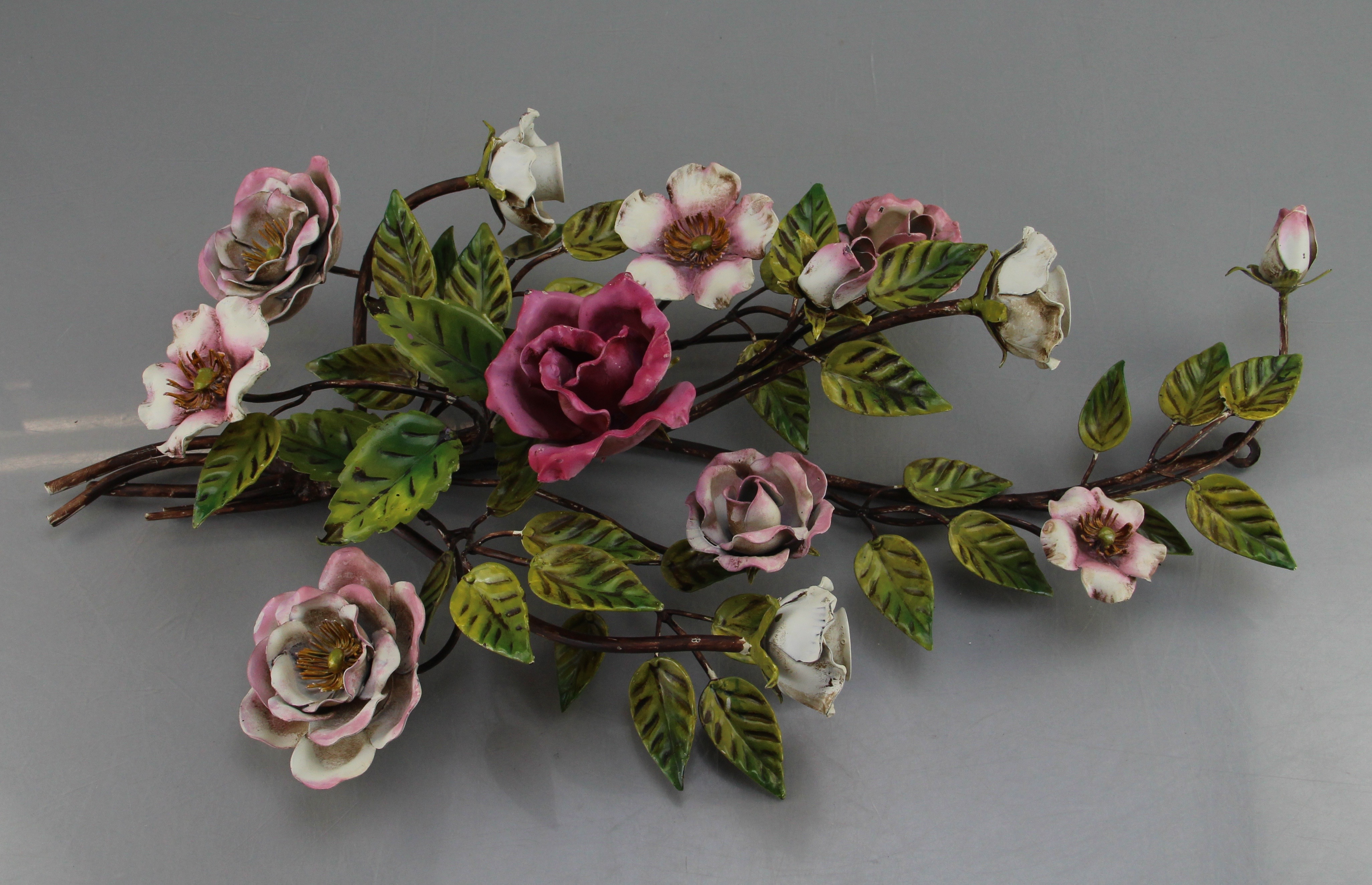 Duo Of Italian Metal Wire Flower Candle Holders