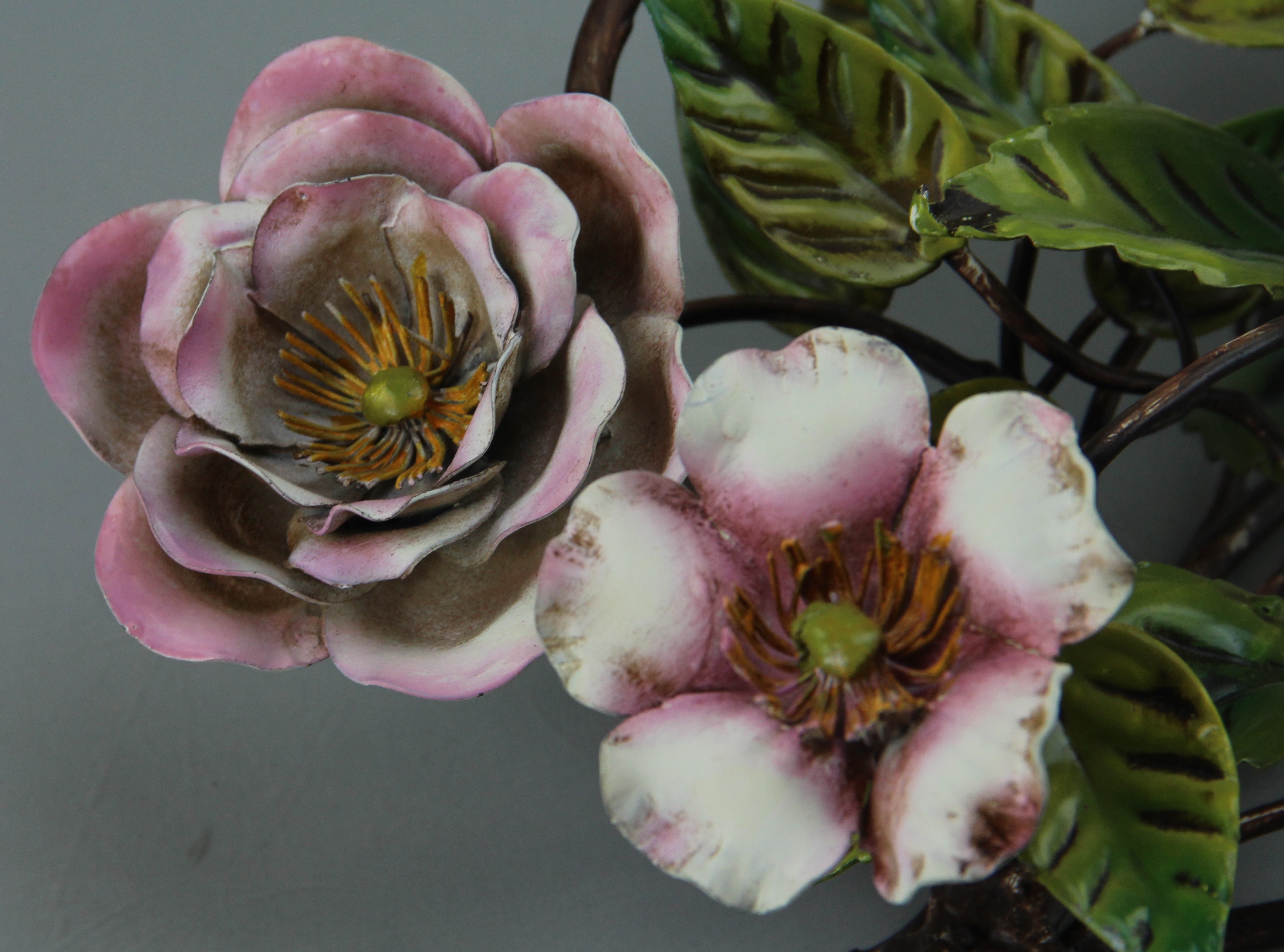 Duo Of Italian Metal Wire Flower Candle Holders