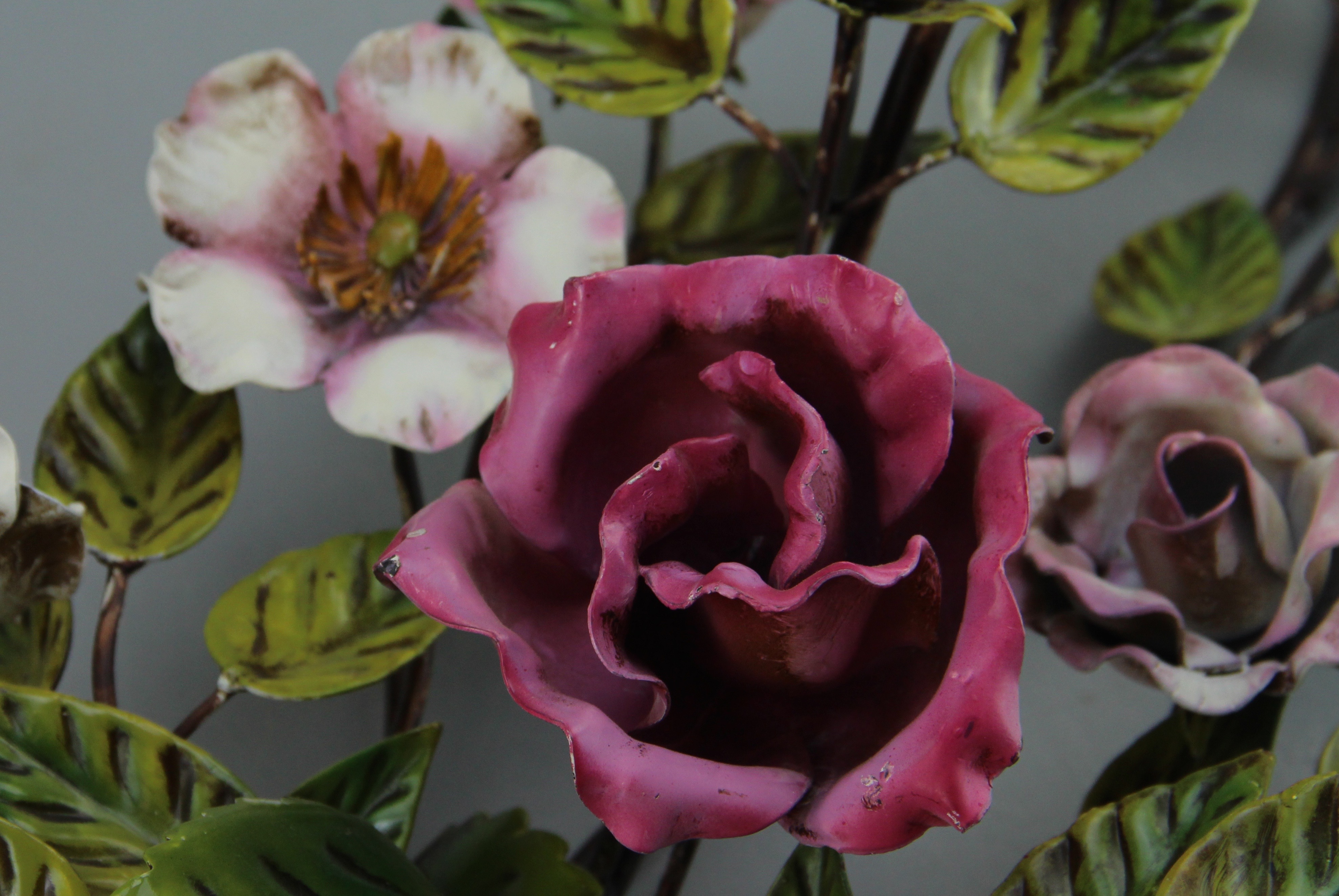 Duo Of Italian Metal Wire Flower Candle Holders