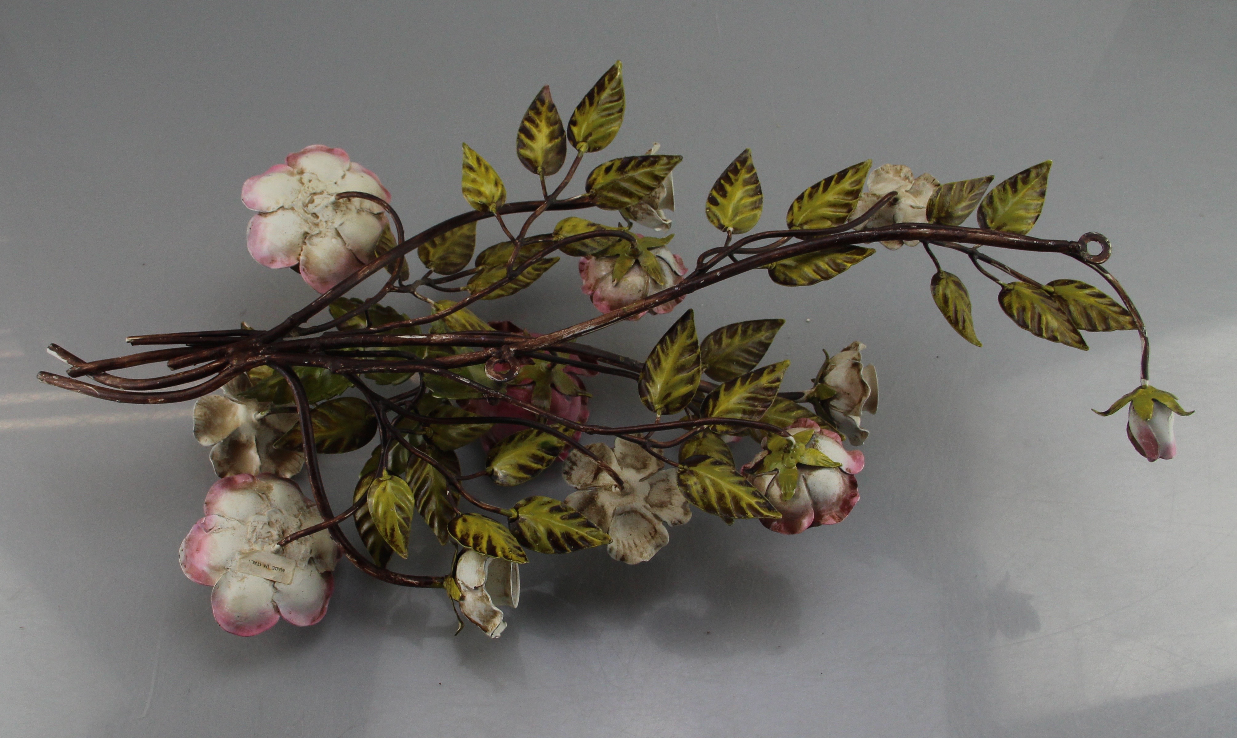 Duo Of Italian Metal Wire Flower Candle Holders