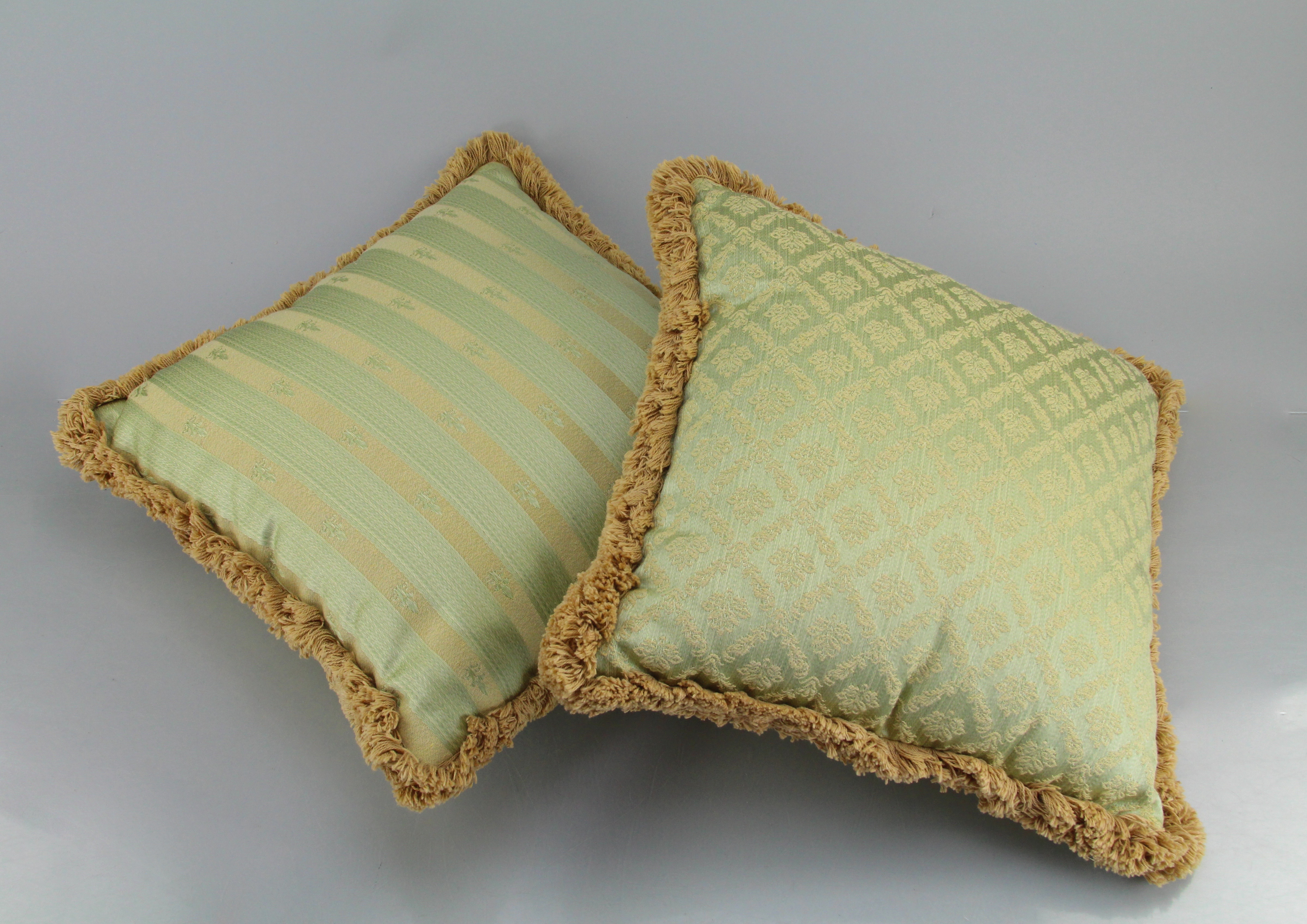 Two Matching Green And Tan Decorative Couch Pillows