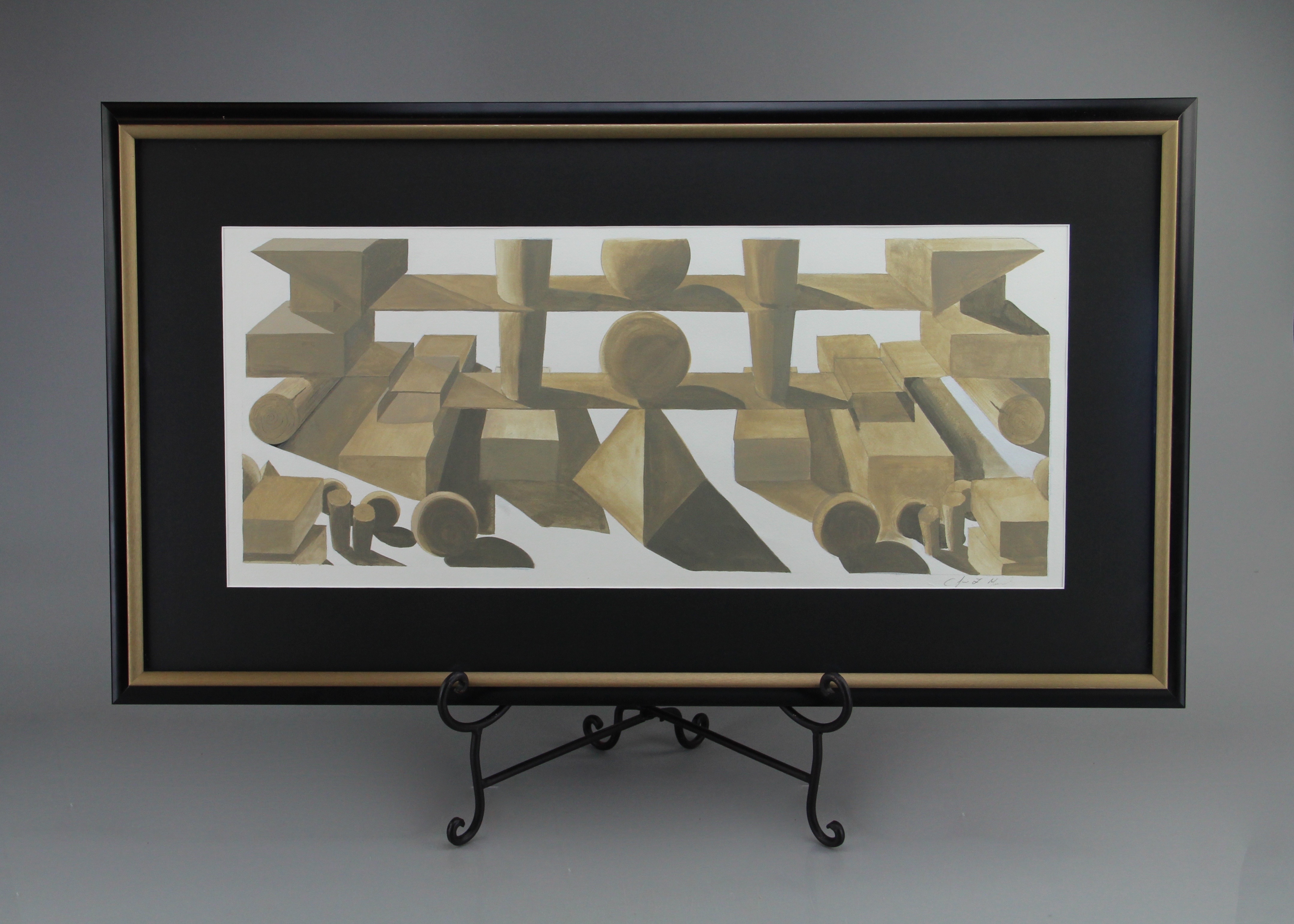Geometric Symmetrical Art Print in Black Wooden Square Frame