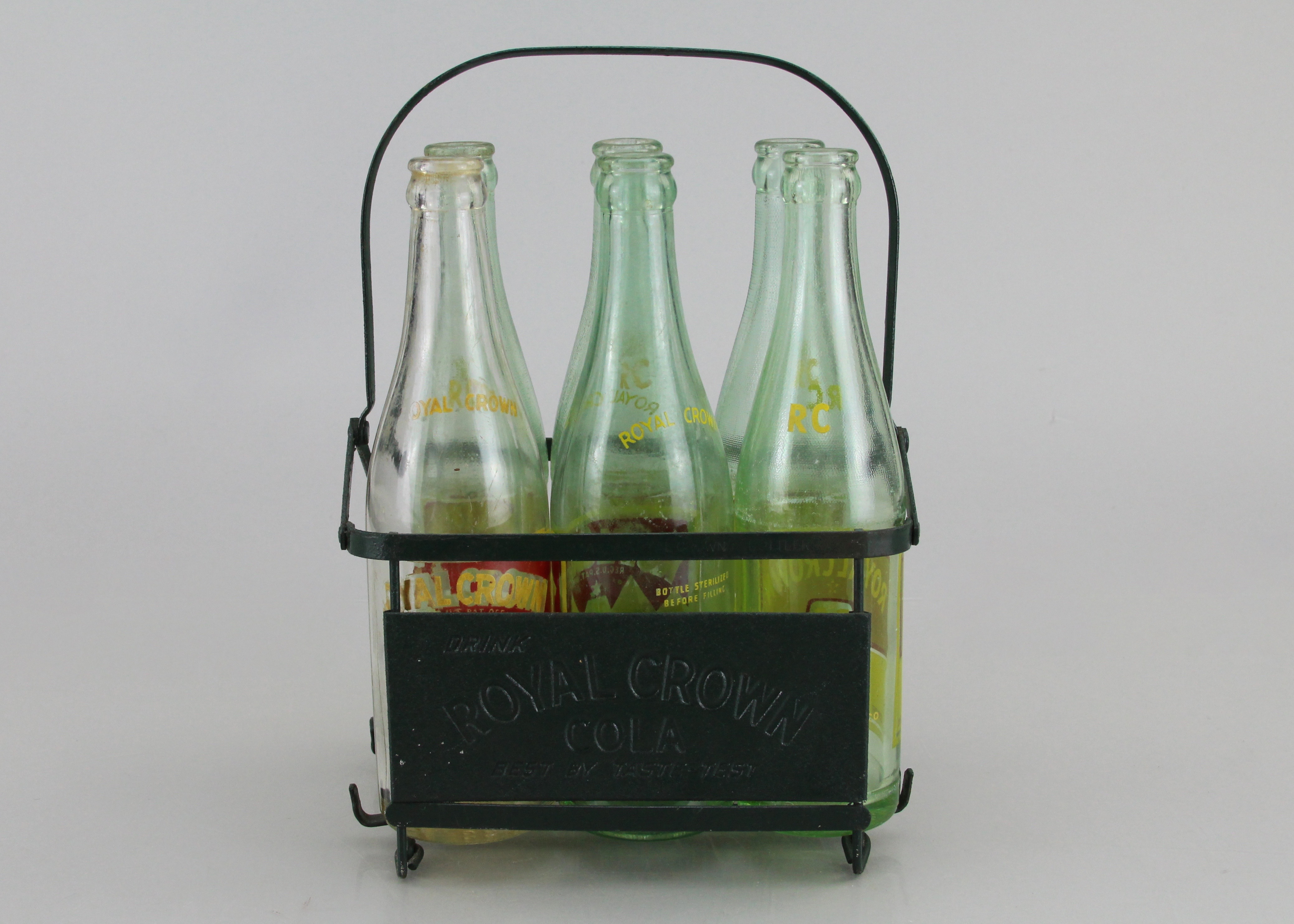 Vintage Royal Crown Cola Set Of Six Bottles With Metal Case 1936