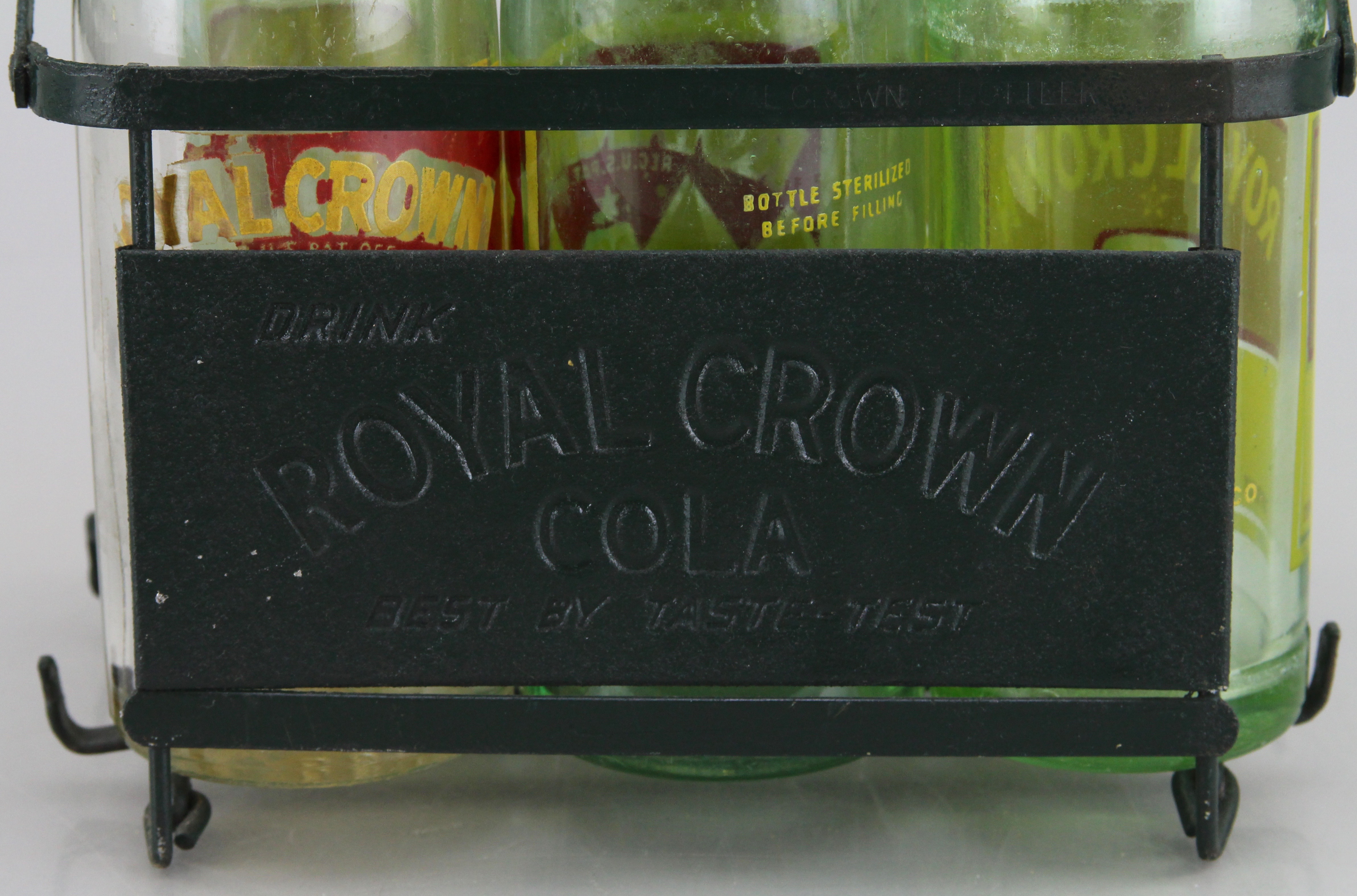Vintage Royal Crown Cola Set Of Six Bottles With Metal Case 1936