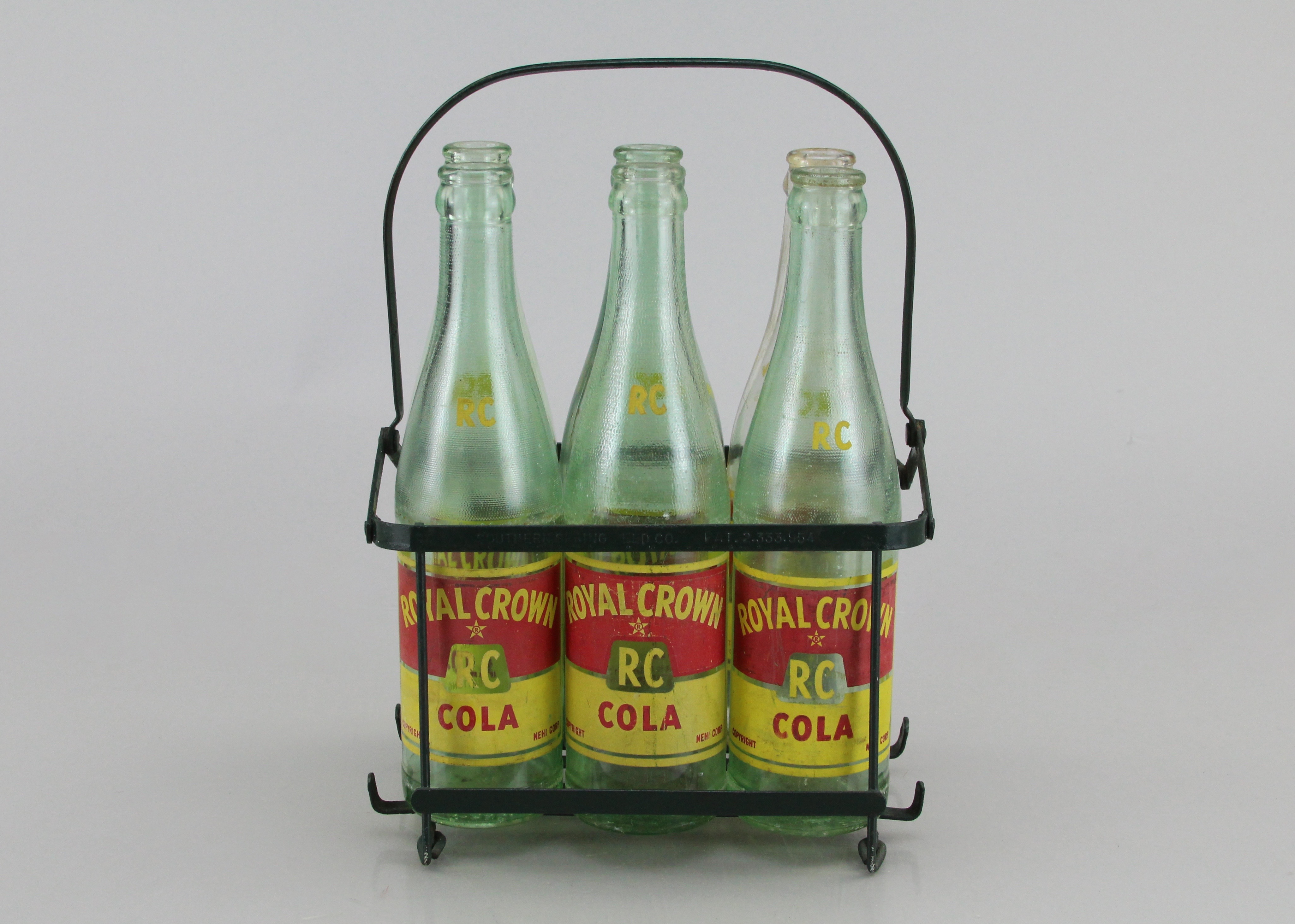 Vintage Royal Crown Cola Set Of Six Bottles With Metal Case 1936
