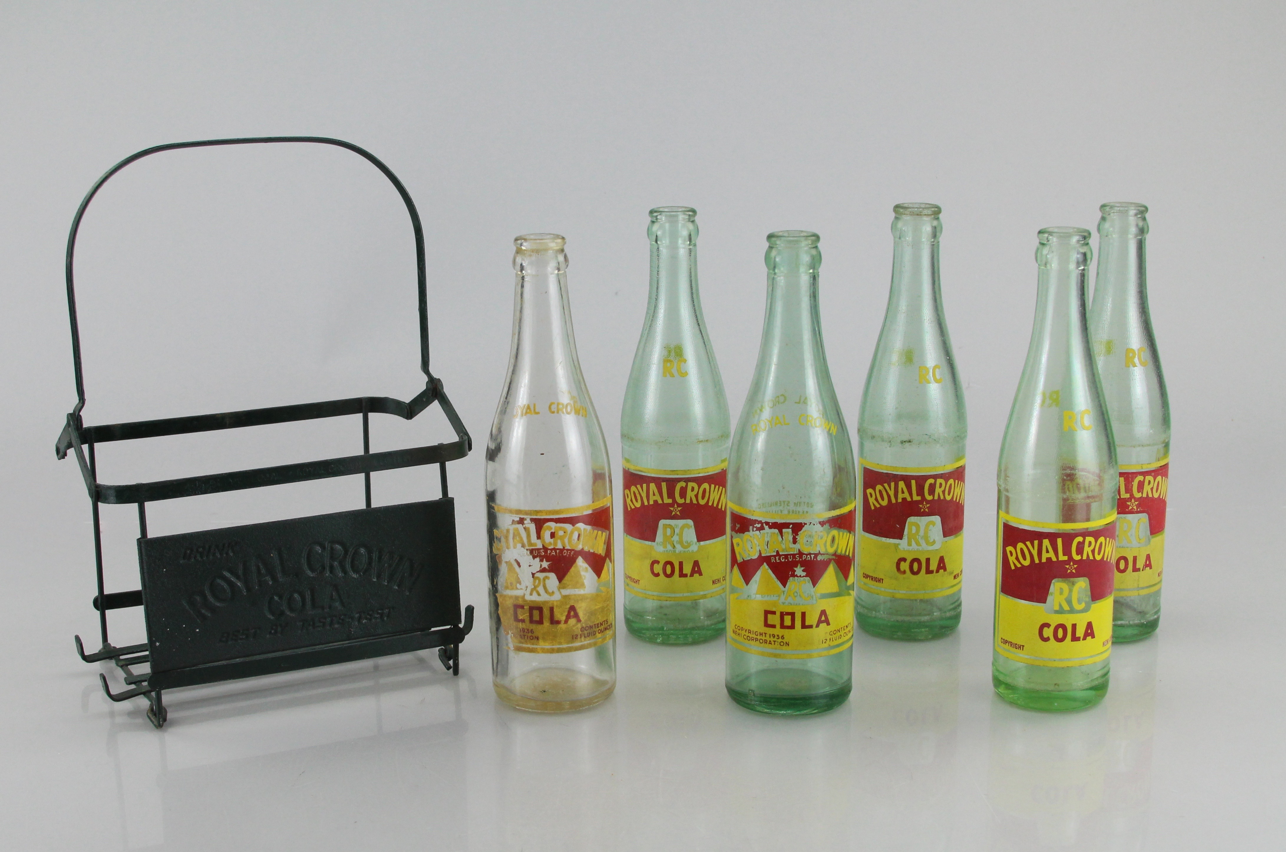 Vintage Royal Crown Cola Set Of Six Bottles With Metal Case 1936